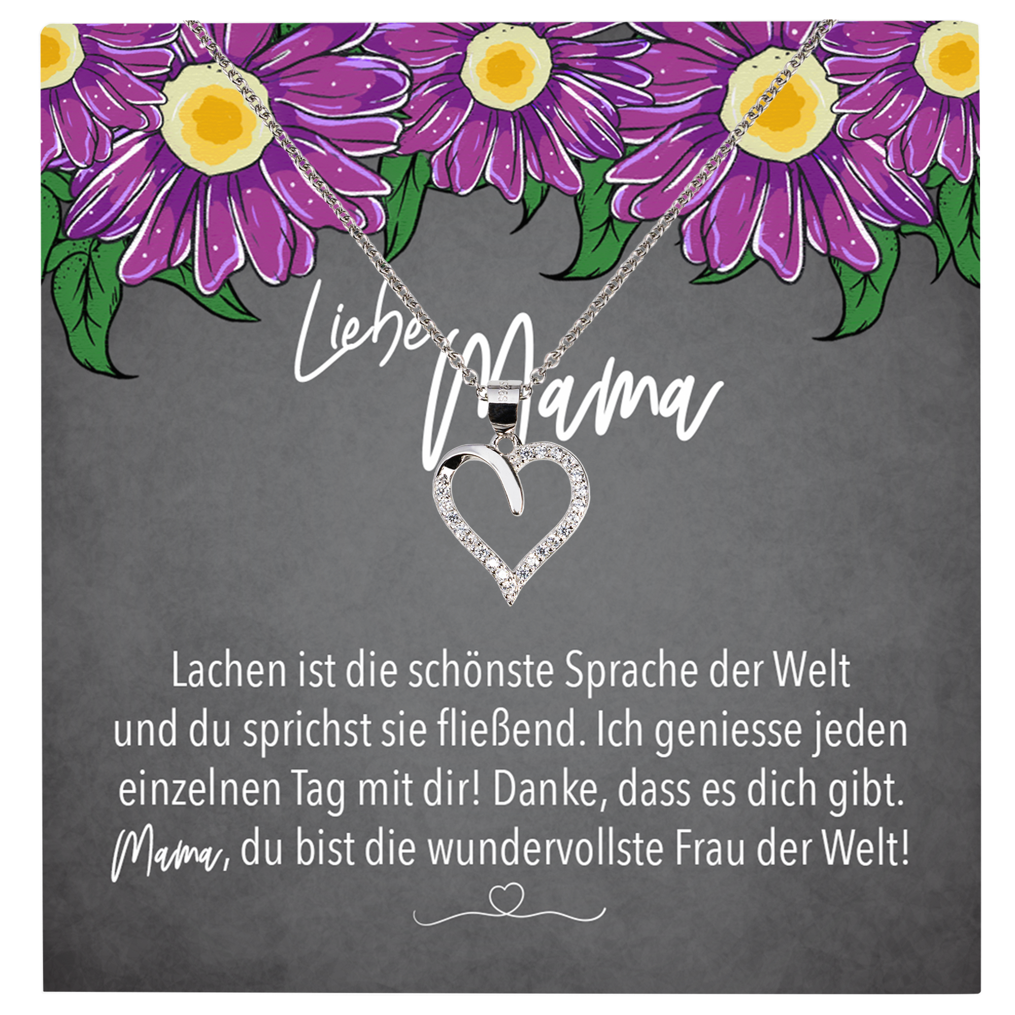 22Feels® Mama Geschenk Muttertag Geburtstag Frauen Herz Halskette mit Karte Echt Silber Schmuck Weihnachten Idee von Tochter oder Sohn-Schmuck mit Botschaftskarte - Herz21-22Feels