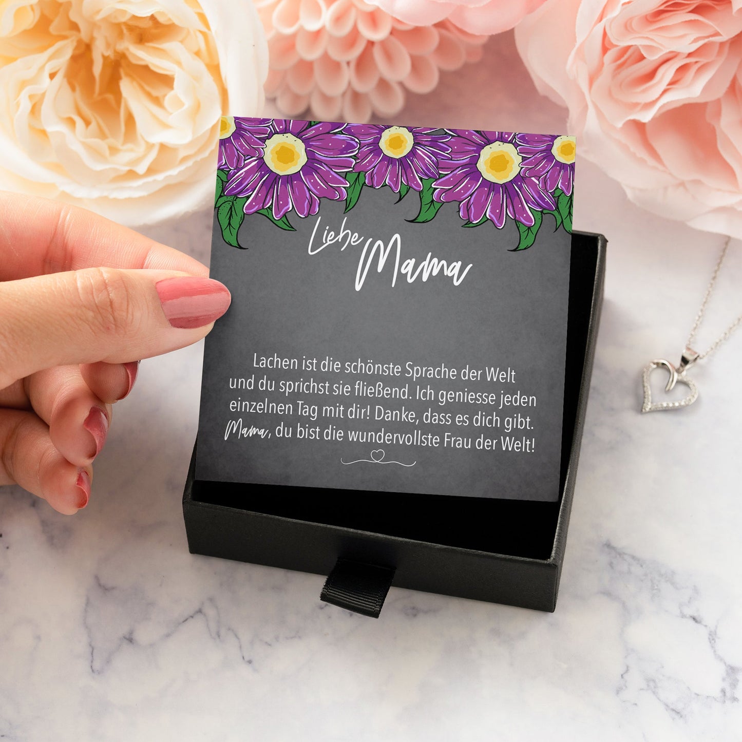 22Feels® Mama Geschenk Muttertag Geburtstag Frauen Herz Halskette mit Karte Echt Silber Schmuck Weihnachten Idee von Tochter oder Sohn-Schmuck mit Botschaftskarte - Herz21-22Feels
