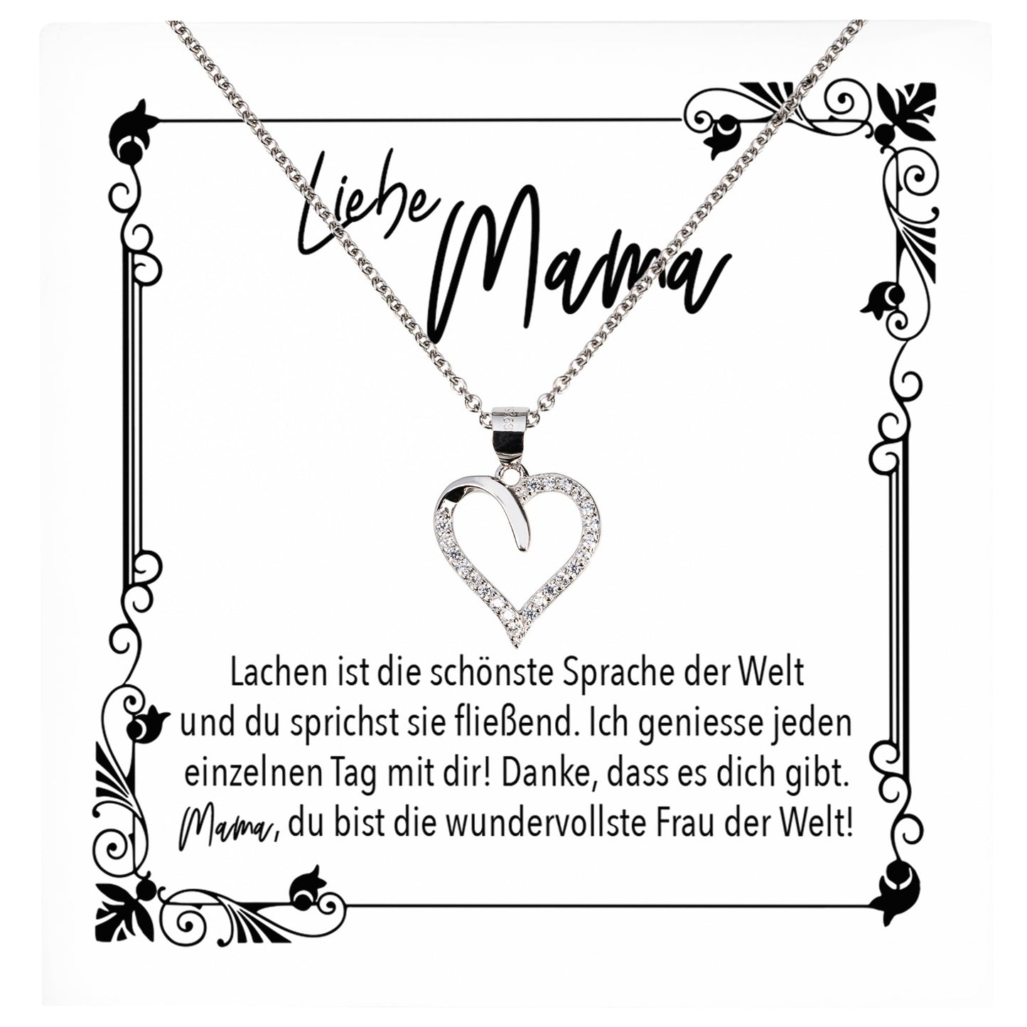 22Feels® Mama Geschenk Muttertag Geburtstag Frauen Herz Halskette mit Karte Echt Silber Schmuck Weihnachten Idee von Tochter oder Sohn-Schmuck mit Botschaftskarte - Herz21-22Feels