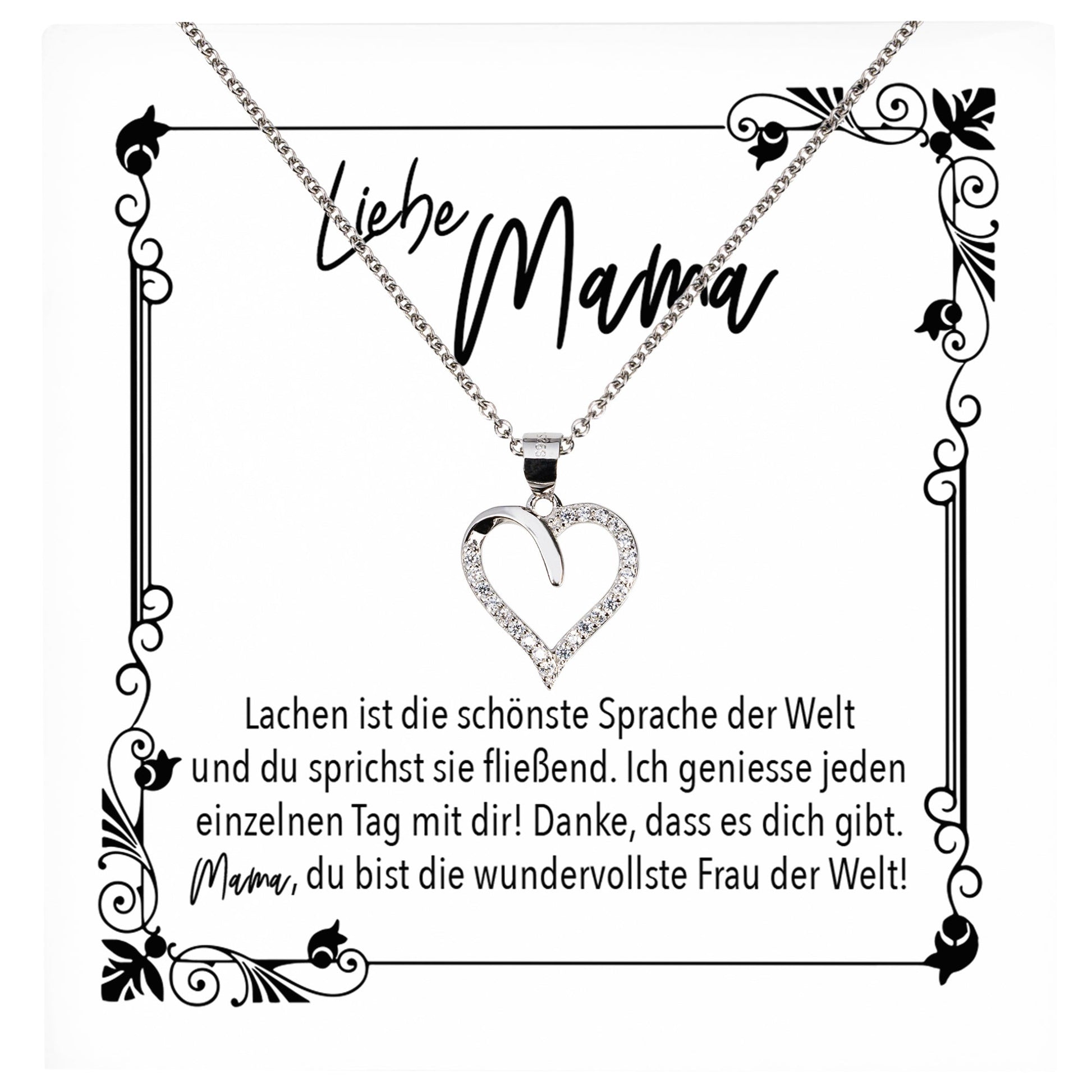 22Feels® Mama Geschenk Muttertag Geburtstag Frauen Herz Halskette mit Karte Echt Silber Schmuck Weihnachten Idee von Tochter oder Sohn-Schmuck mit Botschaftskarte - Herz21-22Feels