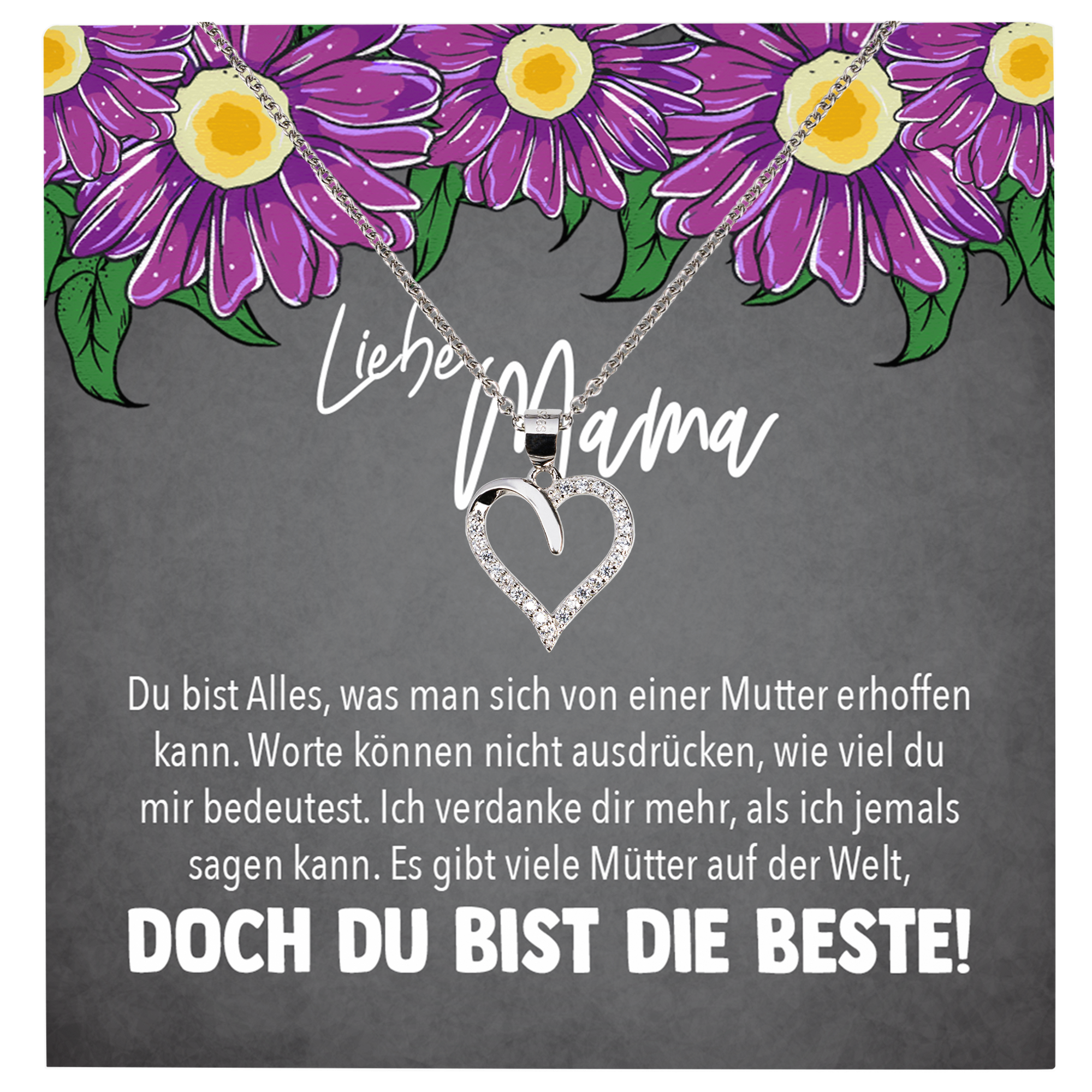 22Feels® Mama Geschenk Muttertag Geburtstag Frauen Schmuck mit Karte Herz Halskette Echt Silber Weihnachten Idee von Tochter oder Sohn-Schmuck mit Botschaftskarte - Herz21-22Feels
