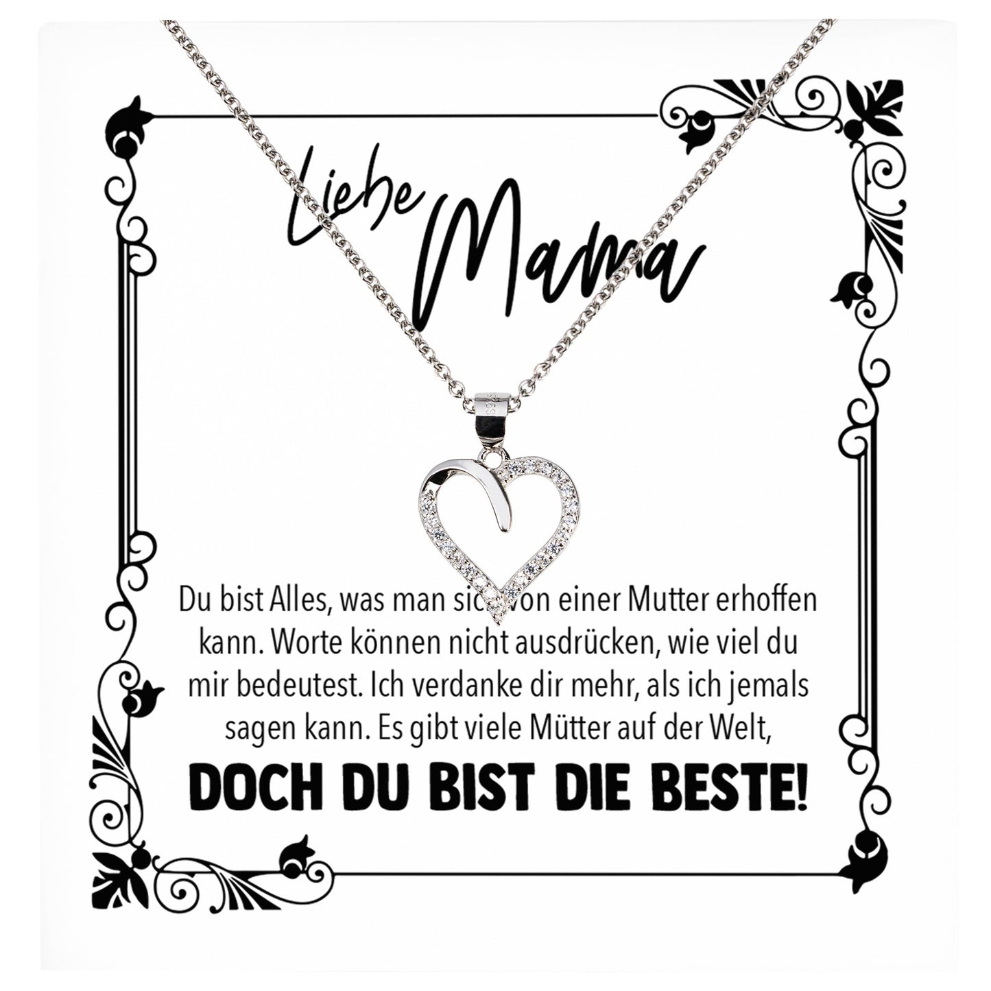 22Feels® Mama Geschenk Muttertag Geburtstag Frauen Schmuck mit Karte Herz Halskette Echt Silber Weihnachten Idee von Tochter oder Sohn-Schmuck mit Botschaftskarte - Herz21-22Feels