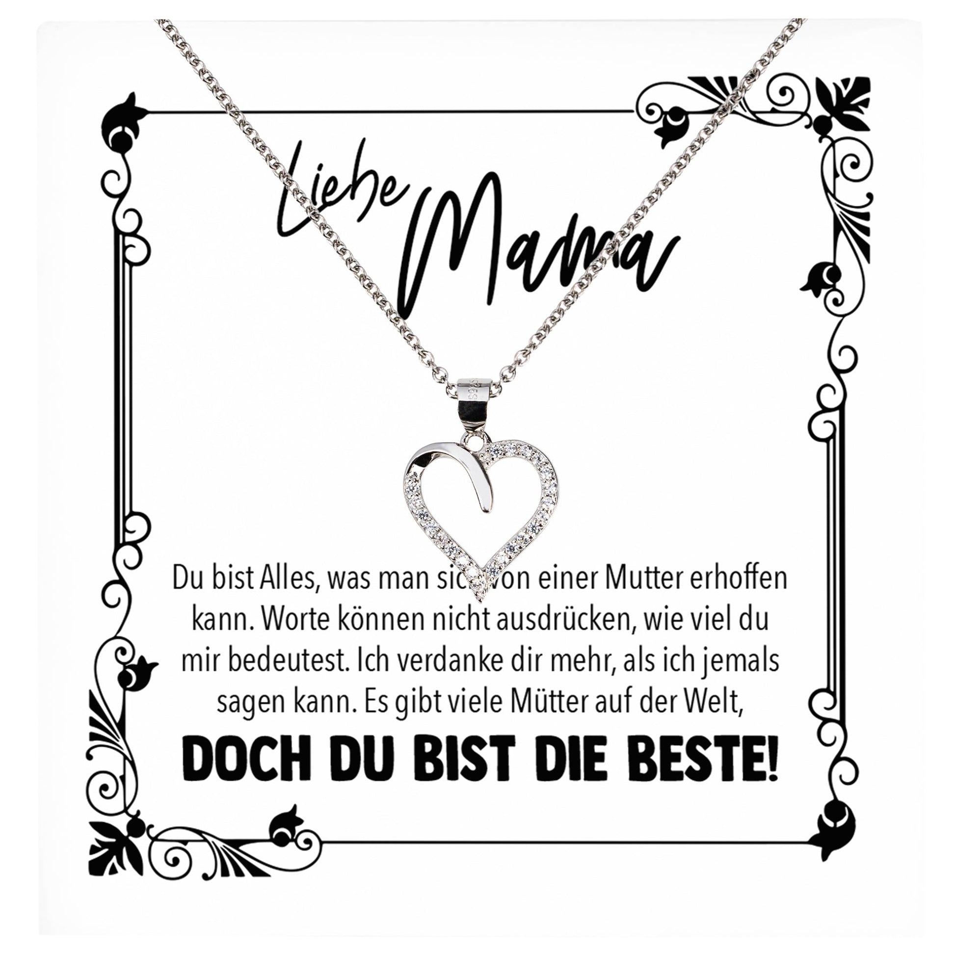 22Feels® Mama Geschenk Muttertag Geburtstag Frauen Schmuck mit Karte Herz Halskette Echt Silber Weihnachten Idee von Tochter oder Sohn-Schmuck mit Botschaftskarte - Herz21-22Feels