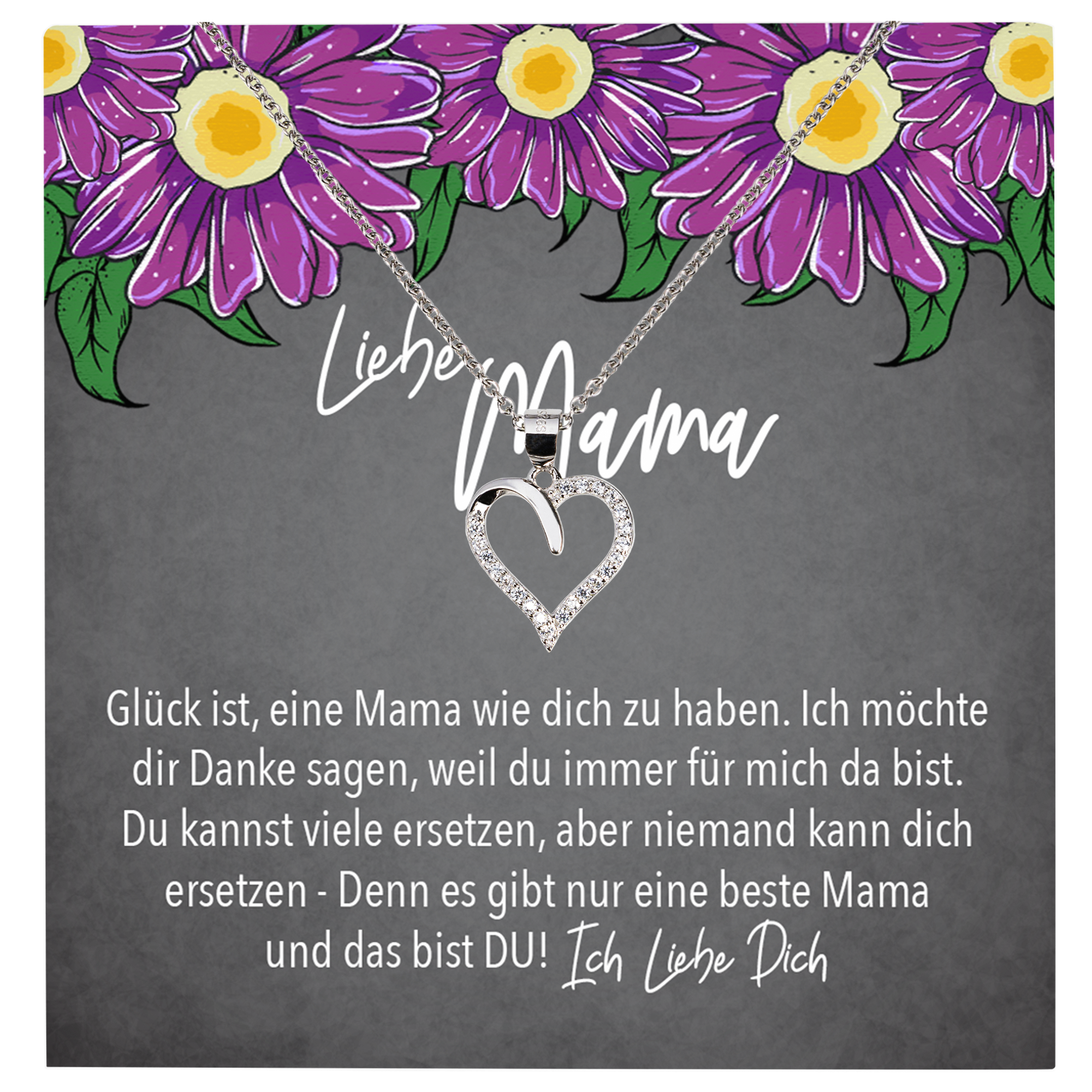 22Feels® Mama Geschenk Muttertag Geburtstag Frauen Herz Halskette mit Karte Echt Silber Schmuck Weihnachten Idee von Tochter oder Sohn-Schmuck mit Botschaftskarte - Herz21-22Feels