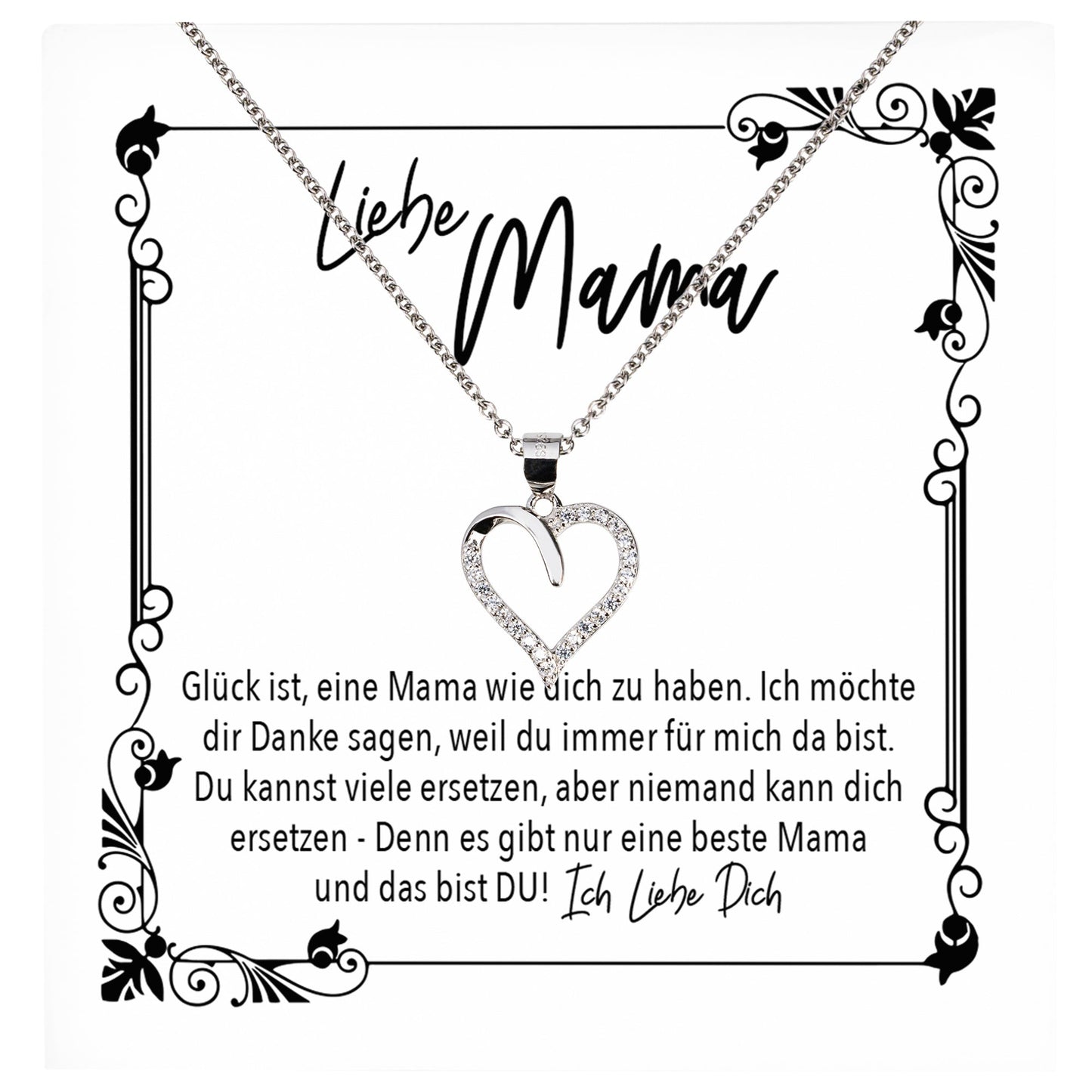 22Feels® Mama Geschenk Muttertag Geburtstag Frauen Herz Halskette mit Karte Echt Silber Schmuck Weihnachten Idee von Tochter oder Sohn-Schmuck mit Botschaftskarte - Herz21-22Feels