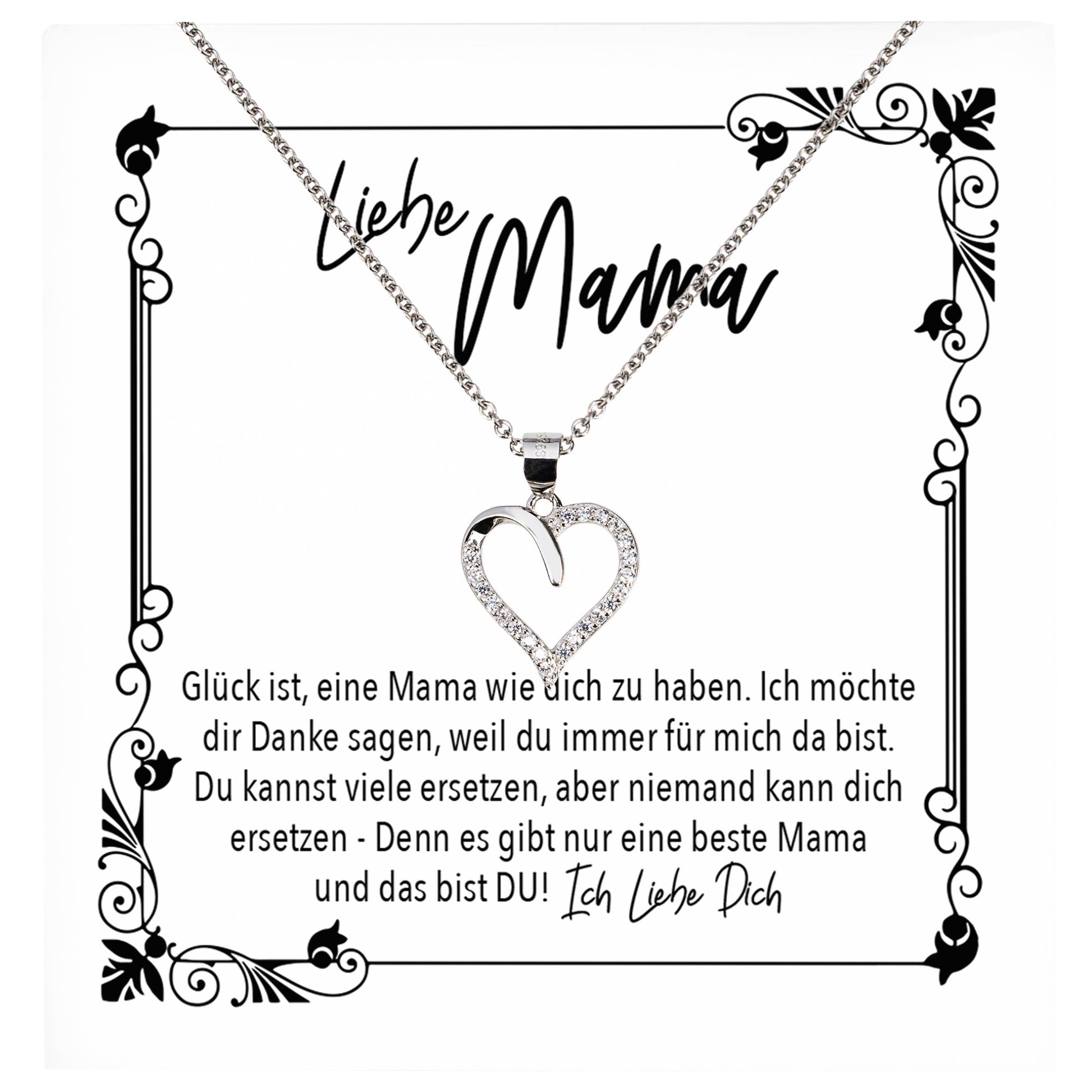 22Feels® Mama Geschenk Muttertag Geburtstag Frauen Herz Halskette mit Karte Echt Silber Schmuck Weihnachten Idee von Tochter oder Sohn-Schmuck mit Botschaftskarte - Herz21-22Feels
