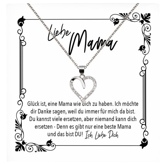 22Feels® Mama Geschenk Muttertag Geburtstag Frauen Herz Halskette mit Karte Echt Silber Schmuck Weihnachten Idee von Tochter oder Sohn-Schmuck mit Botschaftskarte - Herz21-22Feels