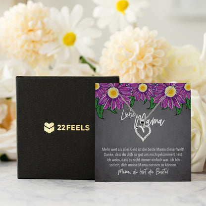 22Feels® Mama Geschenk Muttertag Geburtstag Frauen Schmuck mit Karte Herz Halskette Echt Silber Weihnachten Idee von Tochter oder Sohn-Schmuck mit Botschaftskarte - Herz21-22Feels