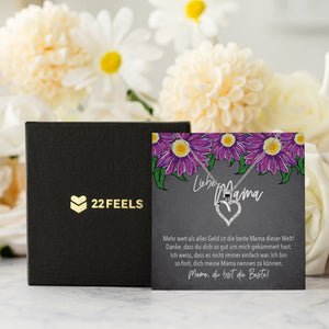 22Feels® Mama Geschenk Muttertag Geburtstag Frauen Schmuck mit Karte Herz Halskette Echt Silber Weihnachten Idee von Tochter oder Sohn-Schmuck mit Botschaftskarte - Herz21-22Feels