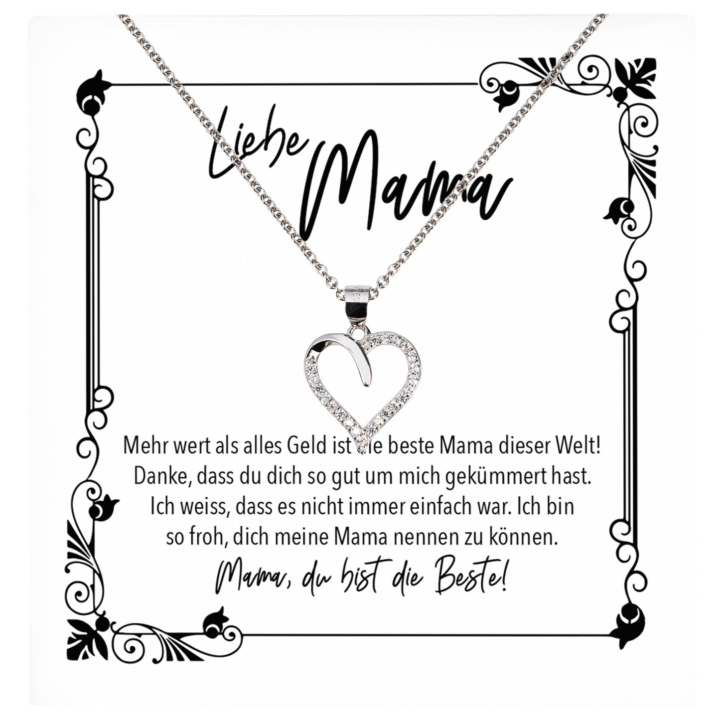 22Feels® Mama Geschenk Muttertag Geburtstag Frauen Schmuck mit Karte Herz Halskette Echt Silber Weihnachten Idee von Tochter oder Sohn-Schmuck mit Botschaftskarte - Herz21-22Feels