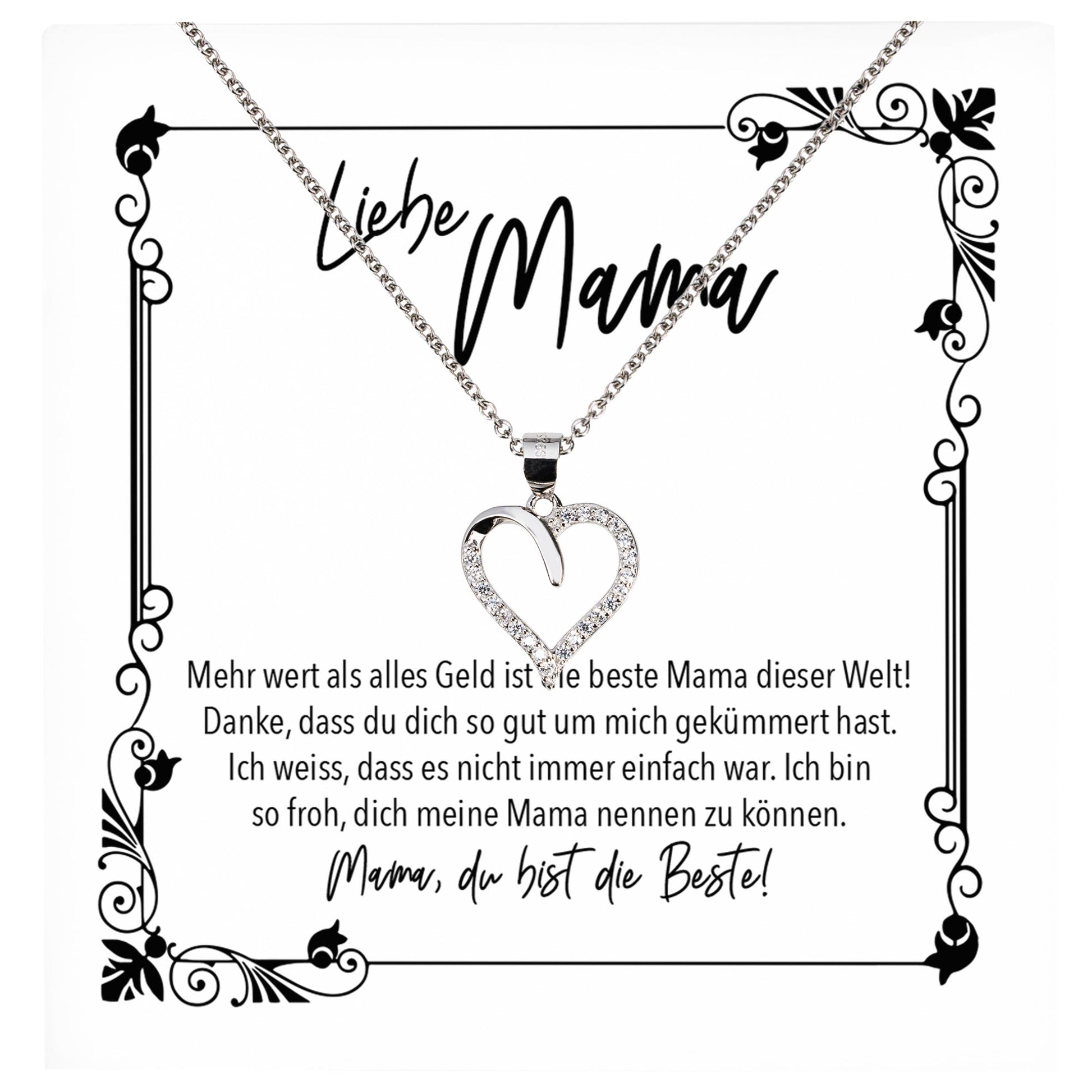 22Feels® Mama Geschenk Muttertag Geburtstag Frauen Schmuck mit Karte Herz Halskette Echt Silber Weihnachten Idee von Tochter oder Sohn-Schmuck mit Botschaftskarte - Herz21-22Feels