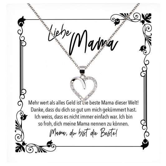 22Feels® Mama Geschenk Muttertag Geburtstag Frauen Schmuck mit Karte Herz Halskette Echt Silber Weihnachten Idee von Tochter oder Sohn-Schmuck mit Botschaftskarte - Herz21-22Feels