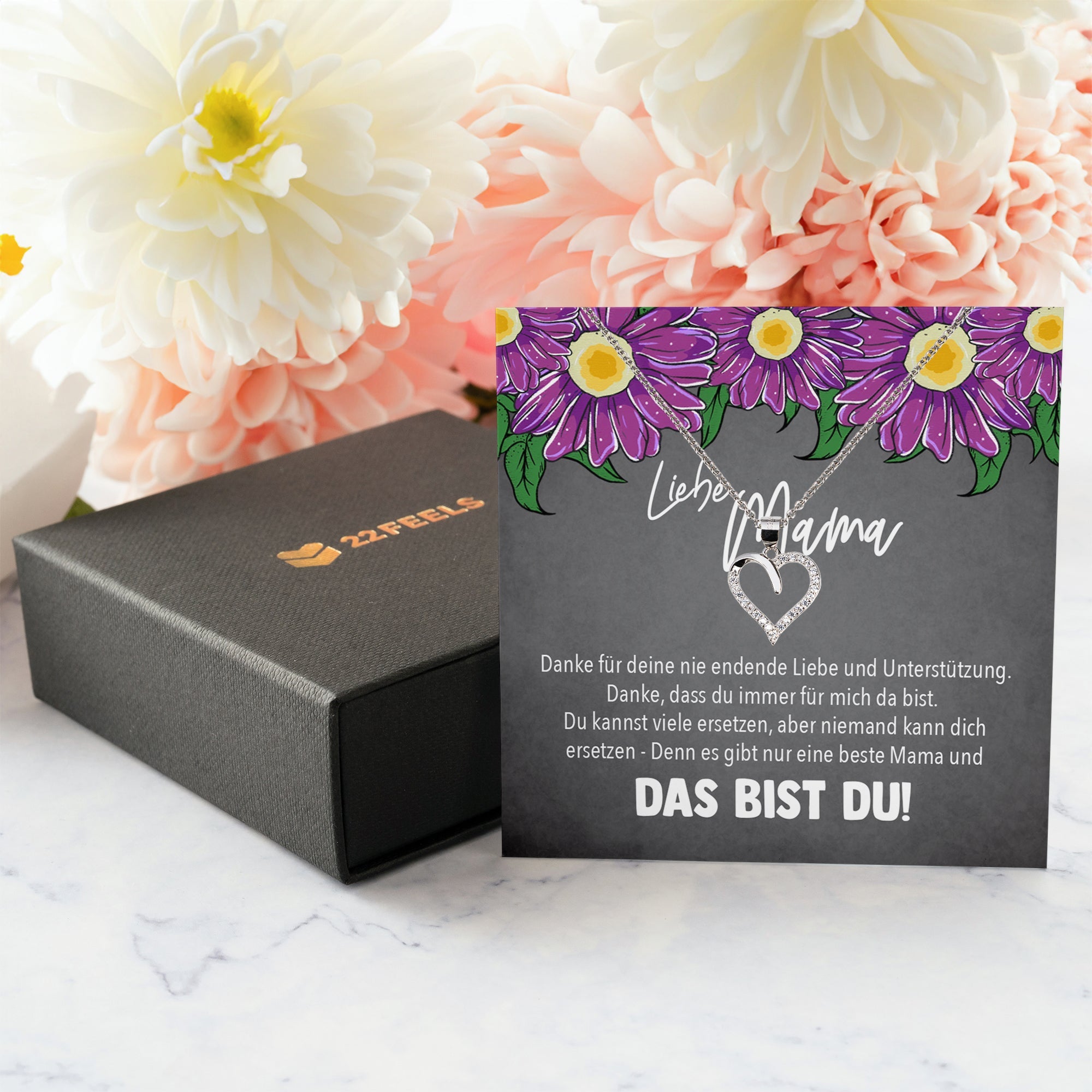 22Feels® Mama Geschenk Muttertag Geburtstag Frauen Herz Halskette mit Karte Echt Silber Schmuck Weihnachten Idee von Tochter oder Sohn-Schmuck mit Botschaftskarte - Herz21-22Feels