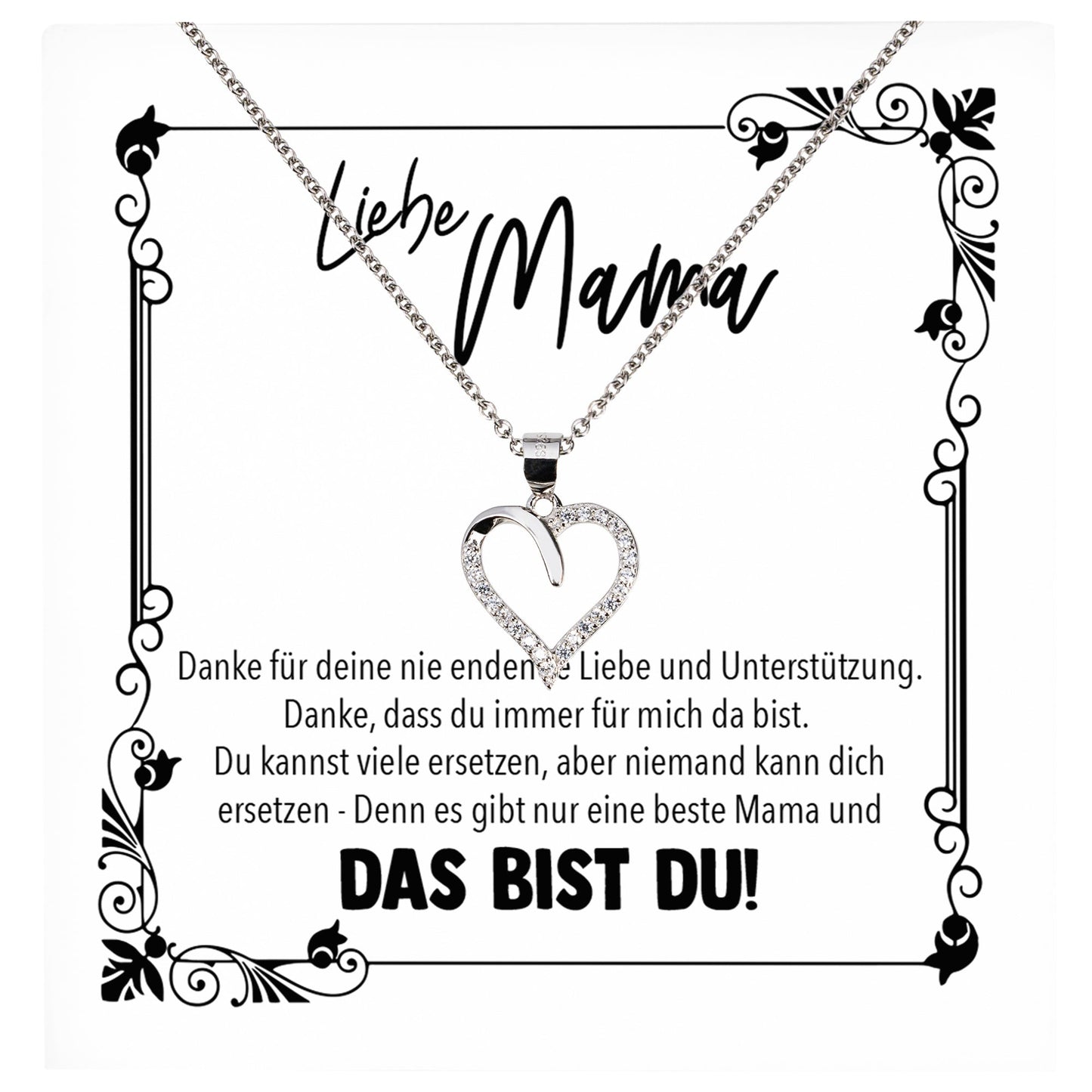 22Feels® Mama Geschenk Muttertag Geburtstag Frauen Herz Halskette mit Karte Echt Silber Schmuck Weihnachten Idee von Tochter oder Sohn-Schmuck mit Botschaftskarte - Herz21-22Feels