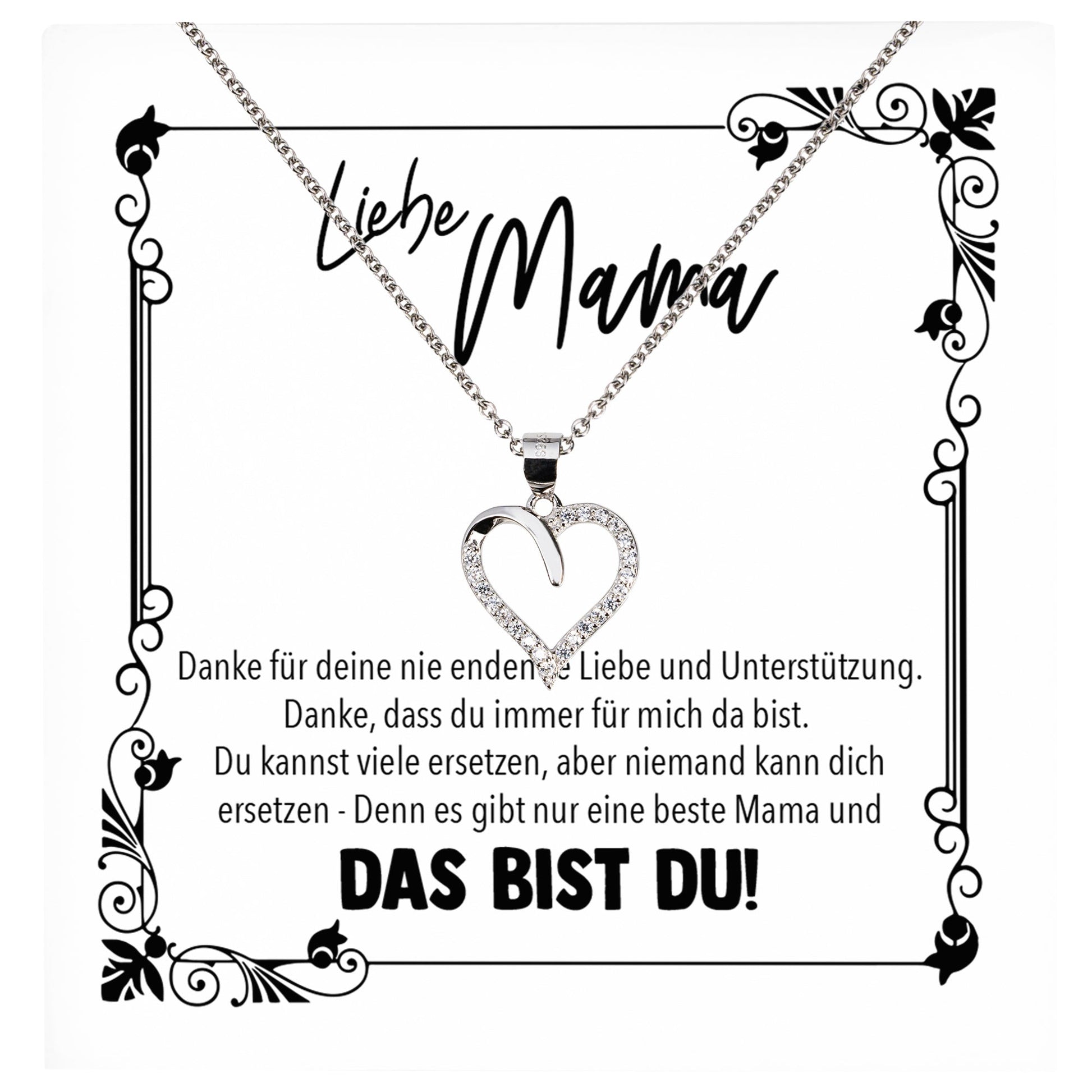 22Feels® Mama Geschenk Muttertag Geburtstag Frauen Herz Halskette mit Karte Echt Silber Schmuck Weihnachten Idee von Tochter oder Sohn-Schmuck mit Botschaftskarte - Herz21-22Feels