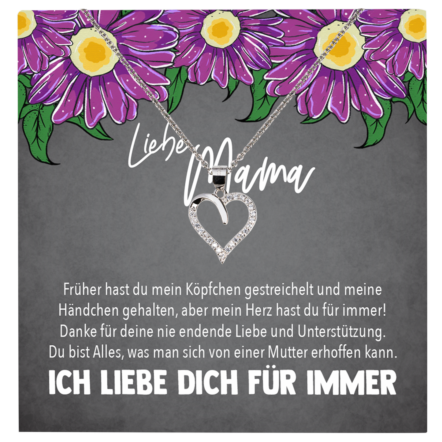 22Feels® Mama Geschenk Muttertag Geburtstag Frauen Schmuck mit Karte Herz Halskette Echt Silber Weihnachten Idee von Tochter oder Sohn-Schmuck mit Botschaftskarte - Herz21-22Feels