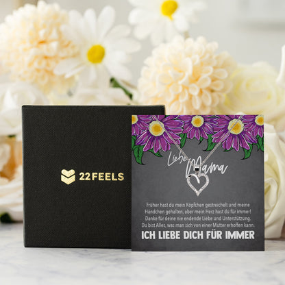 22Feels® Mama Geschenk Muttertag Geburtstag Frauen Schmuck mit Karte Herz Halskette Echt Silber Weihnachten Idee von Tochter oder Sohn-Schmuck mit Botschaftskarte - Herz21-22Feels