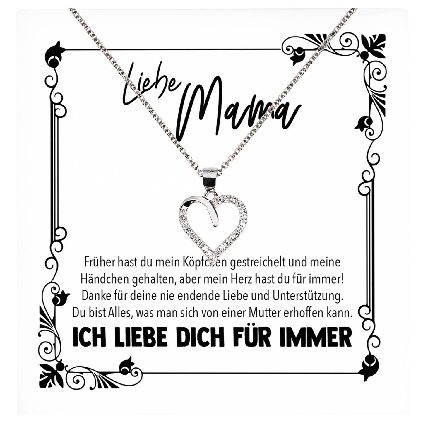 22Feels® Mama Geschenk Muttertag Geburtstag Frauen Schmuck mit Karte Herz Halskette Echt Silber Weihnachten Idee von Tochter oder Sohn-Schmuck mit Botschaftskarte - Herz21-22Feels