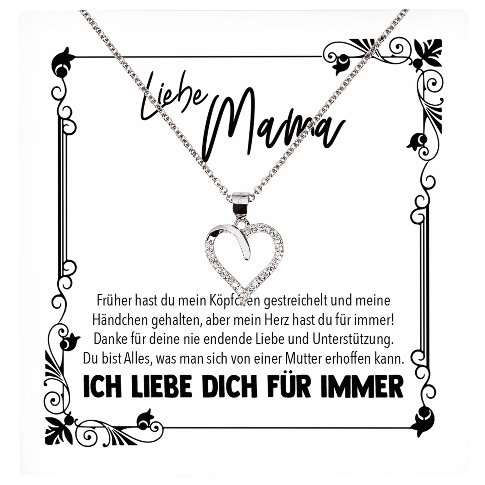 22Feels® Mama Geschenk Muttertag Geburtstag Frauen Schmuck mit Karte Herz Halskette Echt Silber Weihnachten Idee von Tochter oder Sohn-Schmuck mit Botschaftskarte - Herz21-22Feels