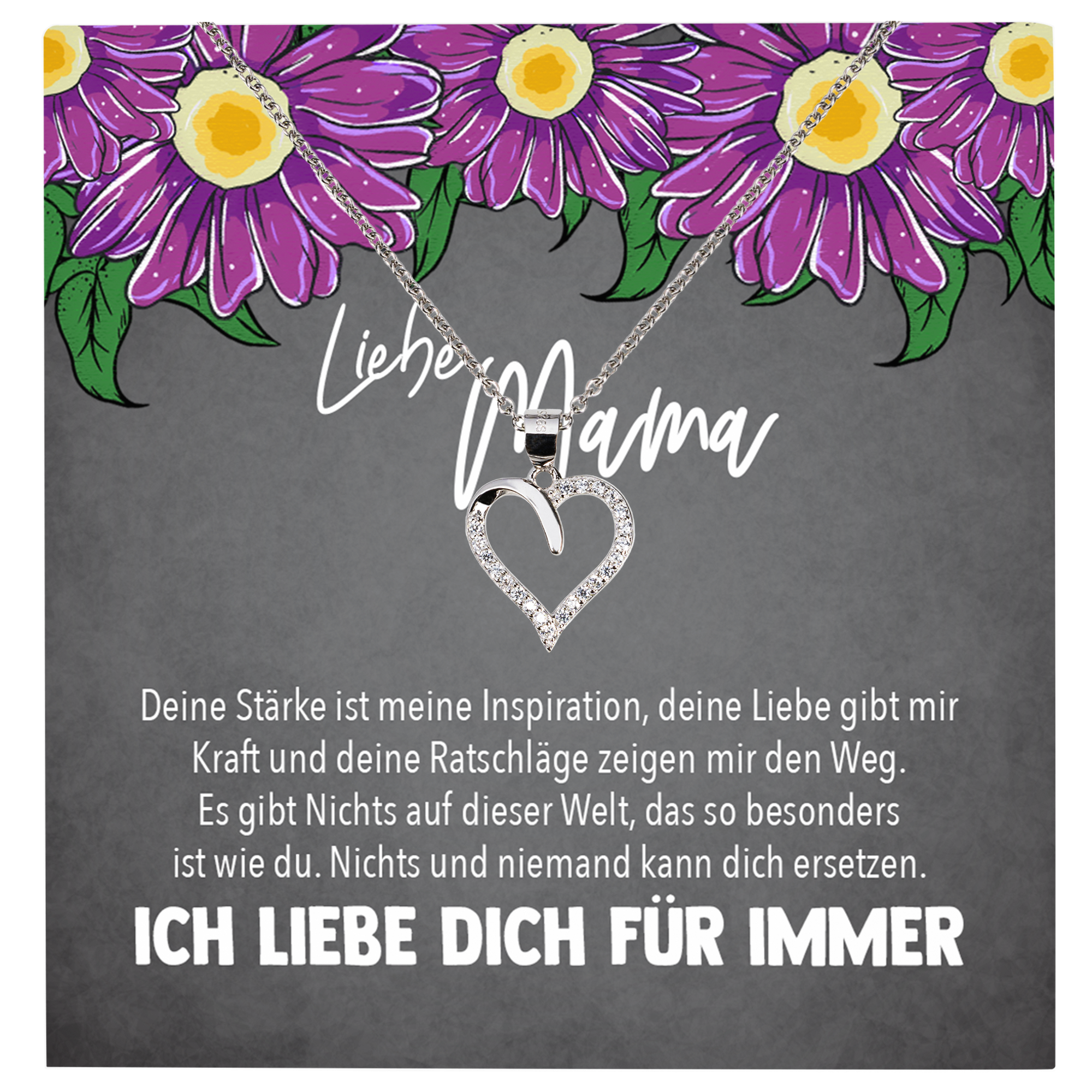 22Feels® Mama Geschenk Muttertag Geburtstag Frauen Herz Halskette mit Karte Echt Silber Schmuck Weihnachten Idee von Tochter oder Sohn-Schmuck mit Botschaftskarte - Herz21-22Feels