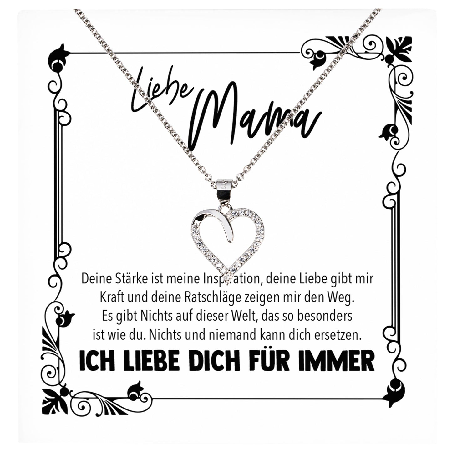 22Feels® Mama Geschenk Muttertag Geburtstag Frauen Herz Halskette mit Karte Echt Silber Schmuck Weihnachten Idee von Tochter oder Sohn-Schmuck mit Botschaftskarte - Herz21-22Feels