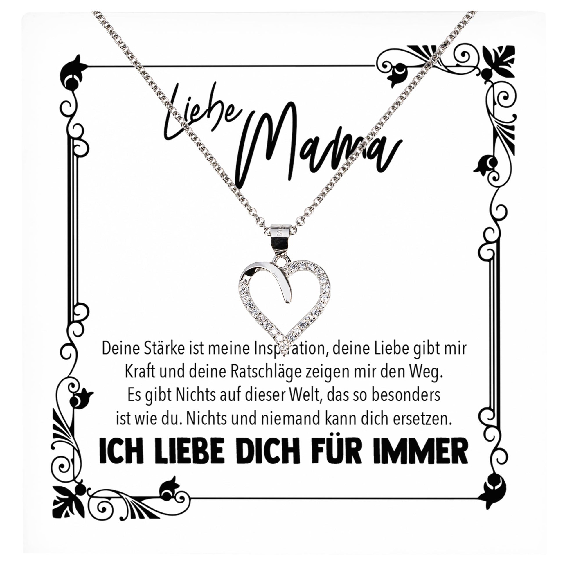 22Feels® Mama Geschenk Muttertag Geburtstag Frauen Herz Halskette mit Karte Echt Silber Schmuck Weihnachten Idee von Tochter oder Sohn-Schmuck mit Botschaftskarte - Herz21-22Feels