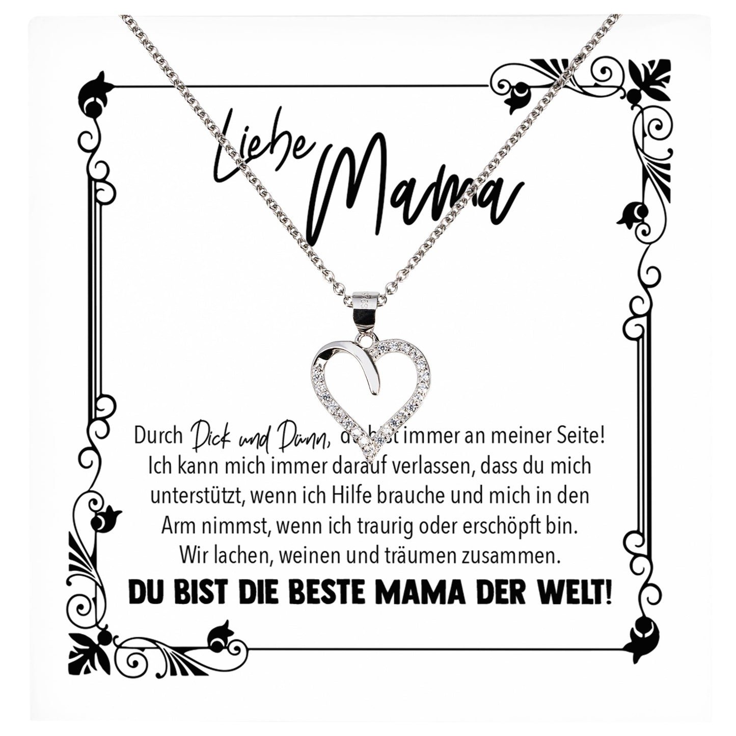 22Feels® Mama Geschenk Muttertag Geburtstag Frauen Schmuck mit Karte Herz Halskette Echt Silber Weihnachten Idee von Tochter oder Sohn-Schmuck mit Botschaftskarte - Herz21-22Feels