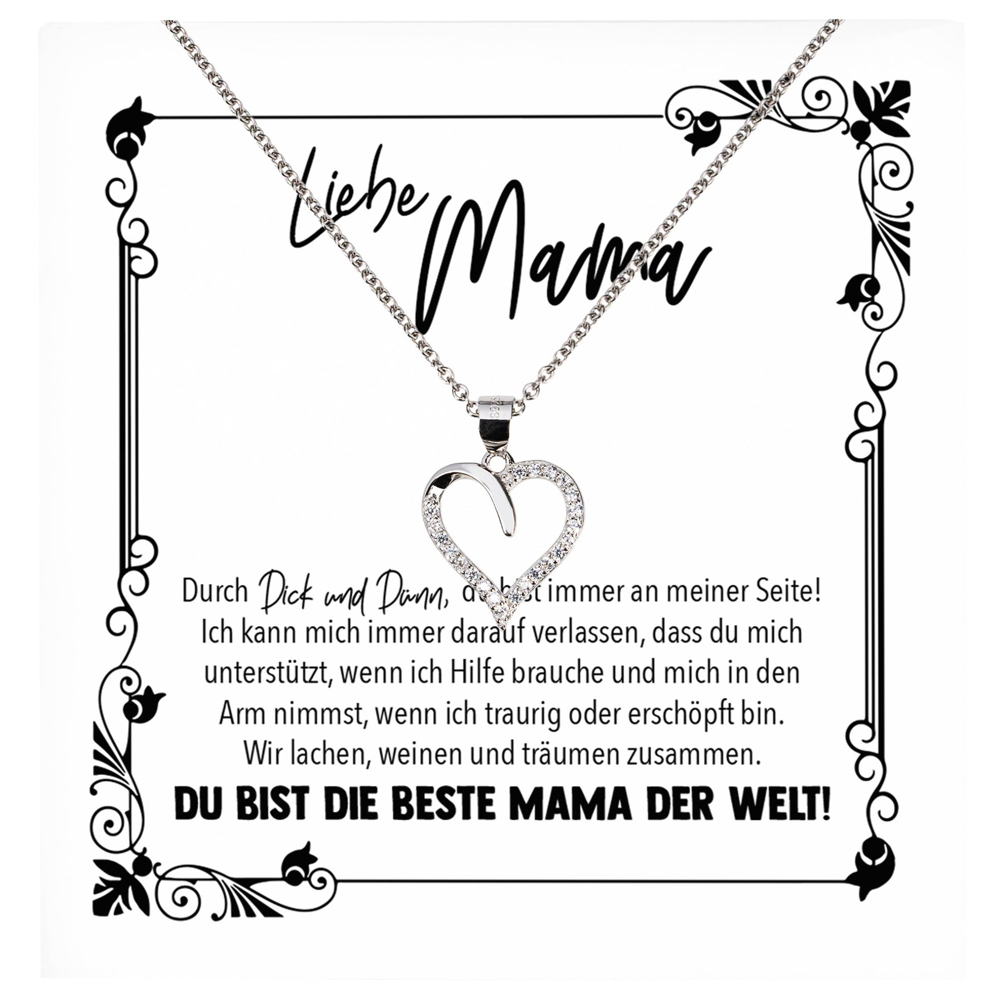 22Feels® Mama Geschenk Muttertag Geburtstag Frauen Schmuck mit Karte Herz Halskette Echt Silber Weihnachten Idee von Tochter oder Sohn-Schmuck mit Botschaftskarte - Herz21-22Feels