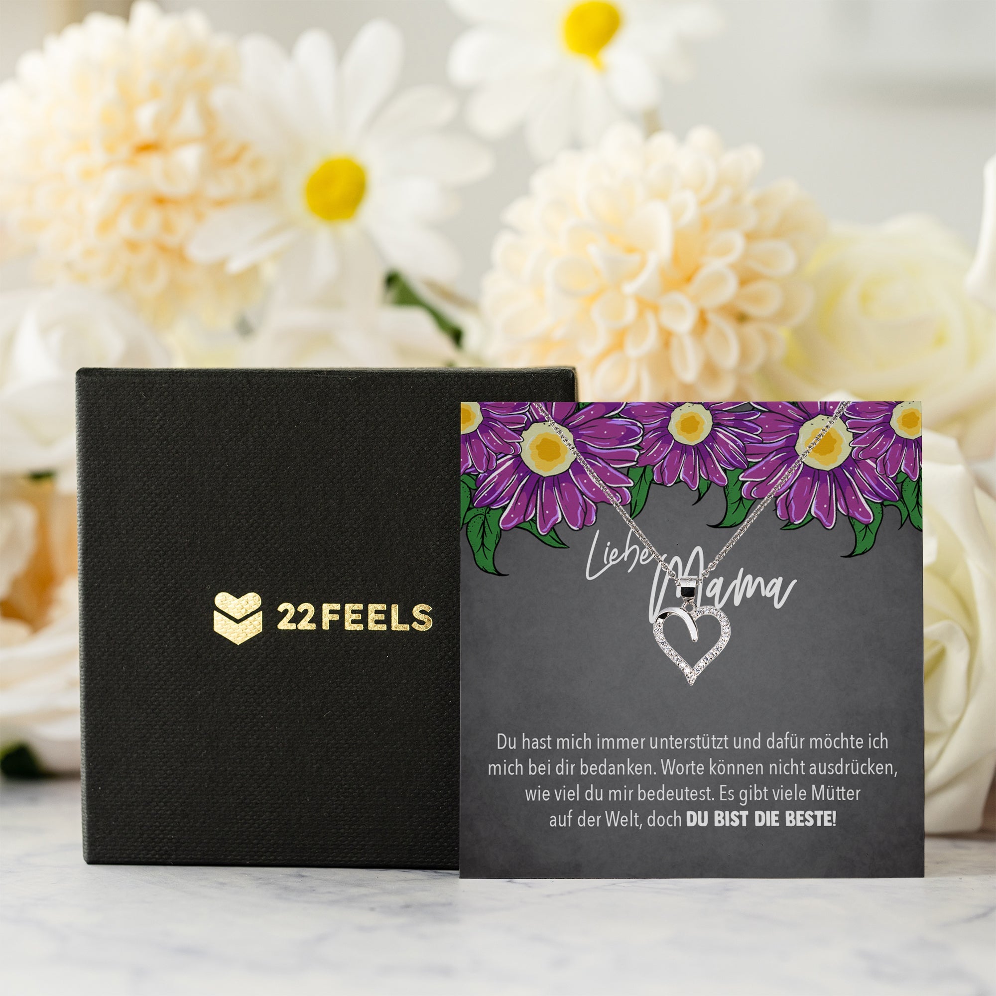 22Feels® Mama Geschenk Muttertag Geburtstag Frauen Herz Halskette mit Karte Echt Silber Schmuck Weihnachten Idee von Tochter oder Sohn-Schmuck mit Botschaftskarte - Herz21-22Feels