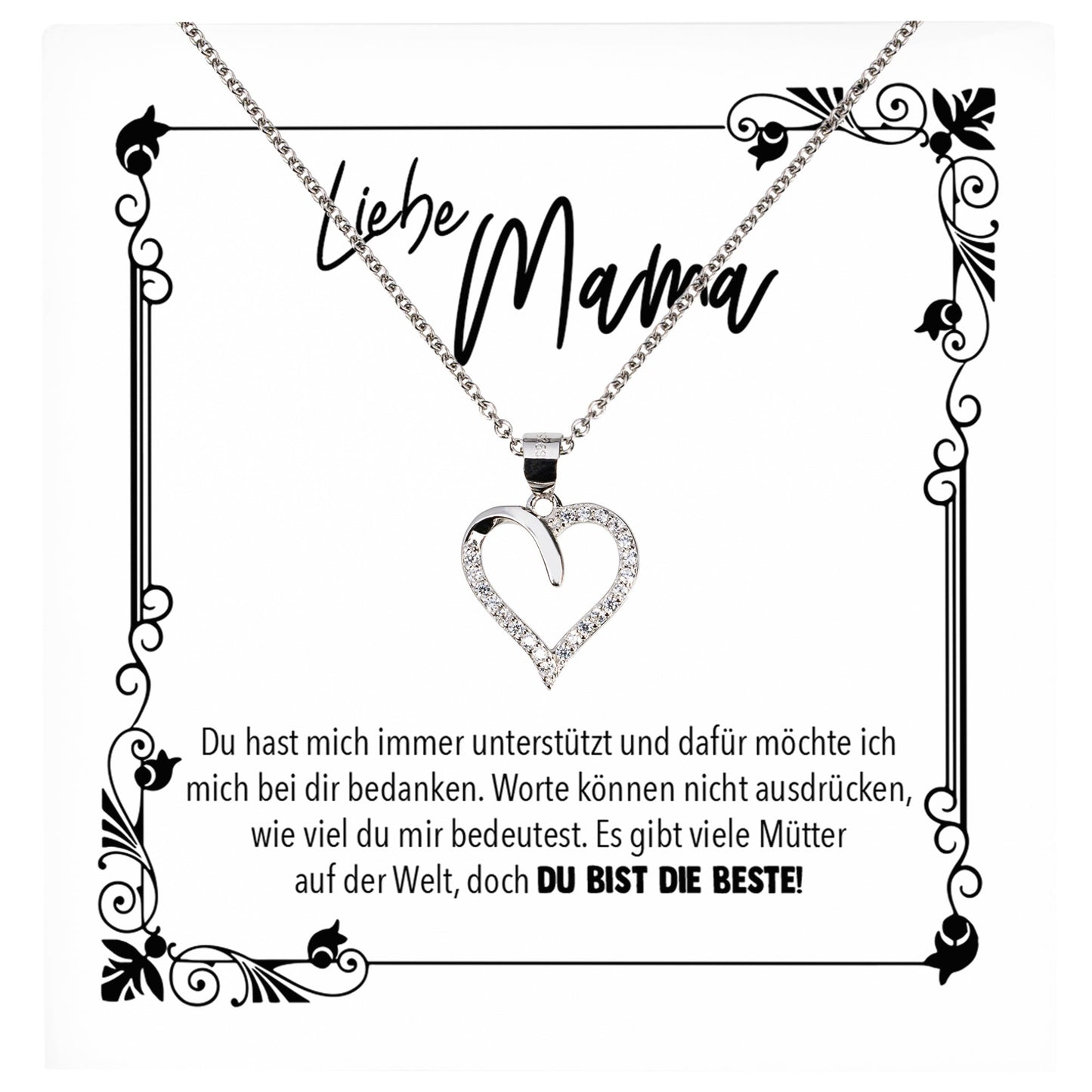 22Feels® Mama Geschenk Muttertag Geburtstag Frauen Herz Halskette mit Karte Echt Silber Schmuck Weihnachten Idee von Tochter oder Sohn-Schmuck mit Botschaftskarte - Herz21-22Feels