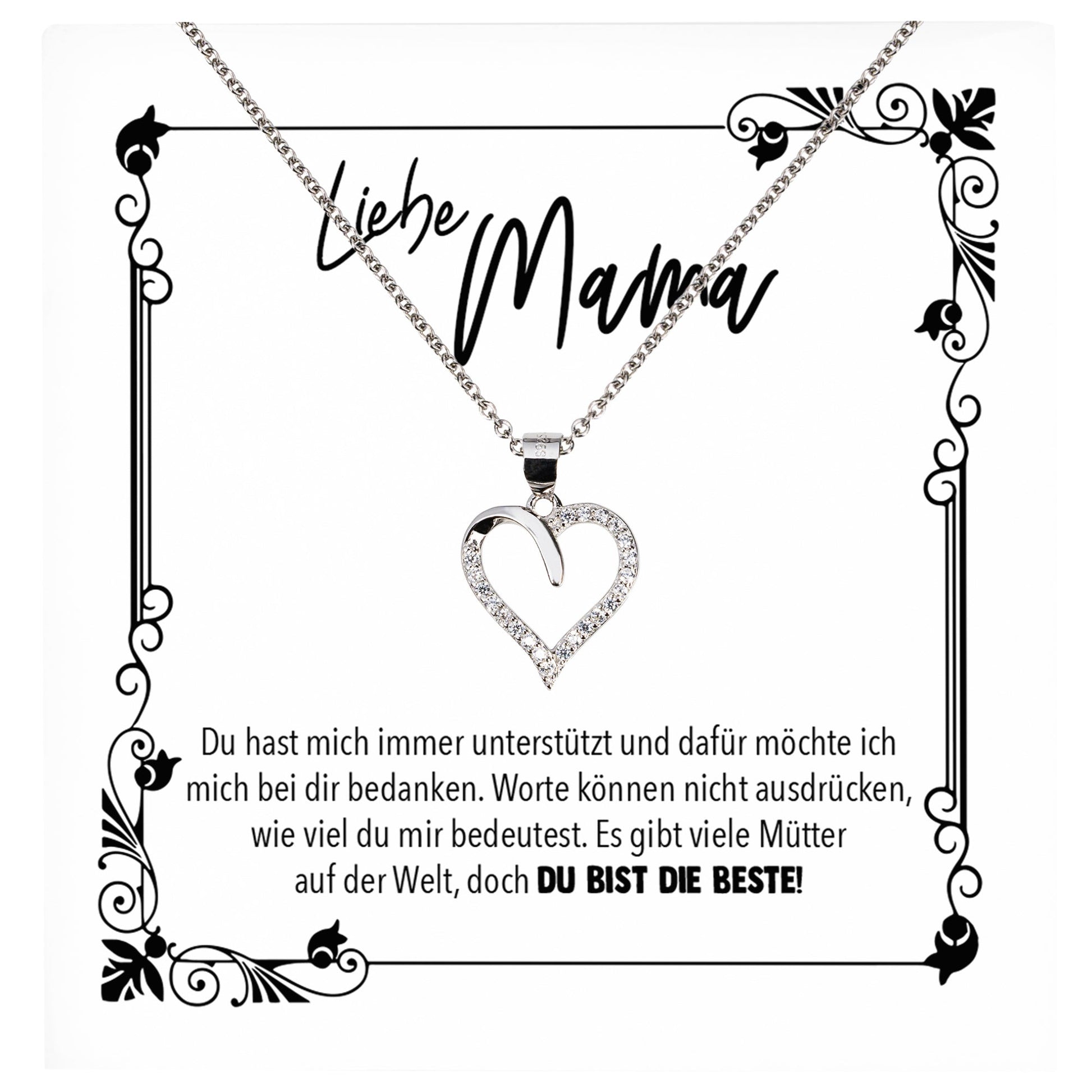 22Feels® Mama Geschenk Muttertag Geburtstag Frauen Herz Halskette mit Karte Echt Silber Schmuck Weihnachten Idee von Tochter oder Sohn-Schmuck mit Botschaftskarte - Herz21-22Feels