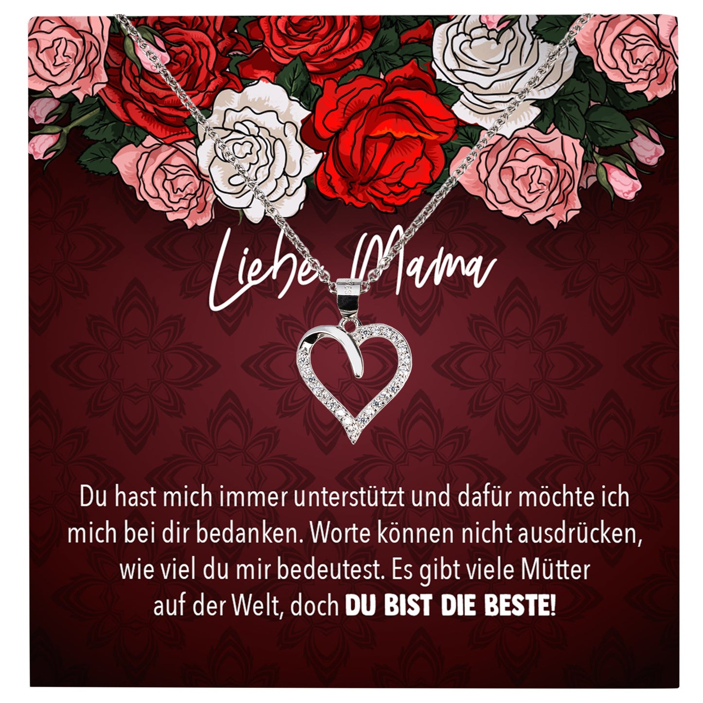 22Feels® Mama Geschenk Muttertag Geburtstag Frauen Herz Halskette mit Karte Echt Silber Schmuck Weihnachten Idee von Tochter oder Sohn-Schmuck mit Botschaftskarte - Herz21-22Feels