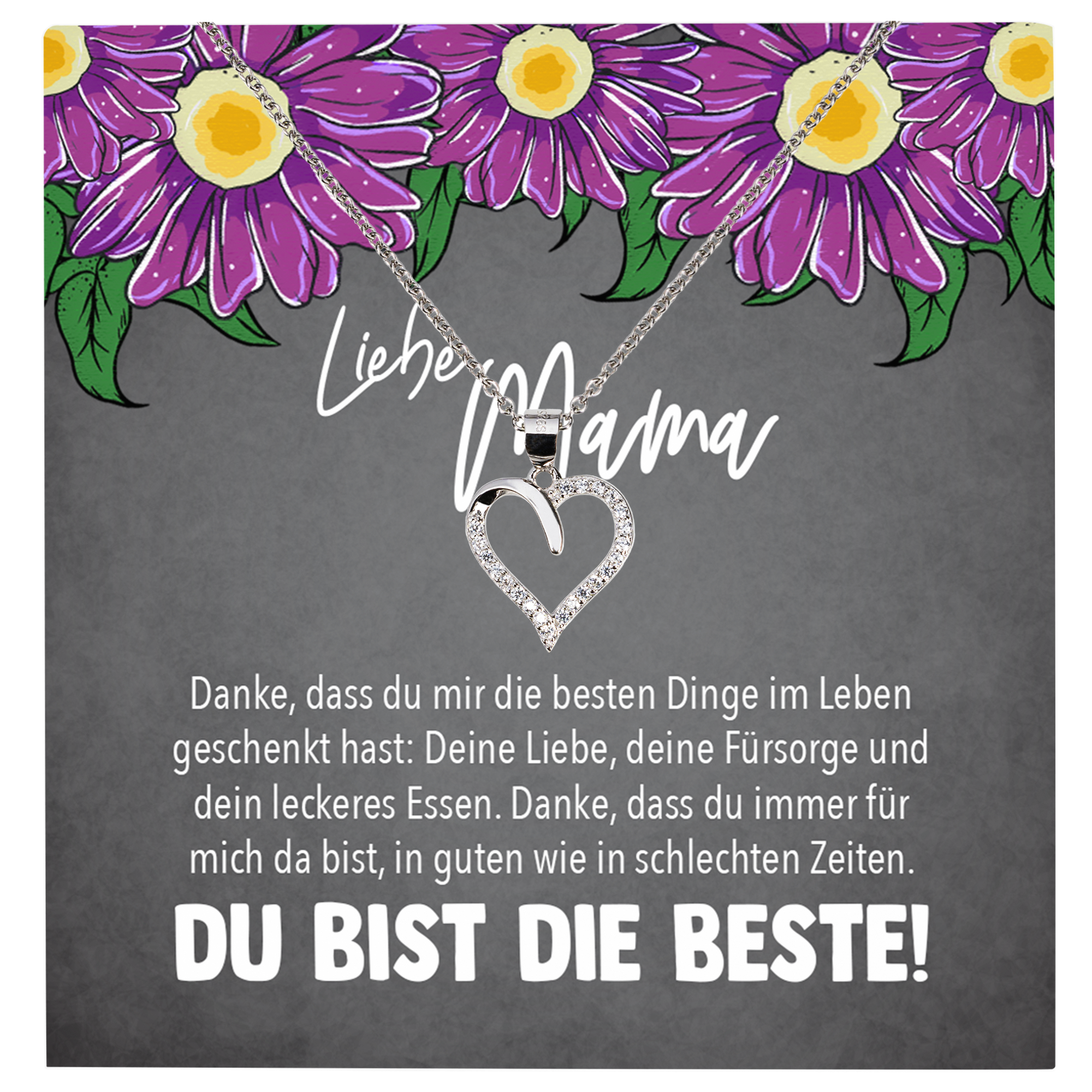 22Feels® Mama Geschenk Muttertag Geburtstag Frauen Schmuck mit Karte Herz Halskette Echt Silber Weihnachten Idee von Tochter oder Sohn-Schmuck mit Botschaftskarte - Herz21-22Feels