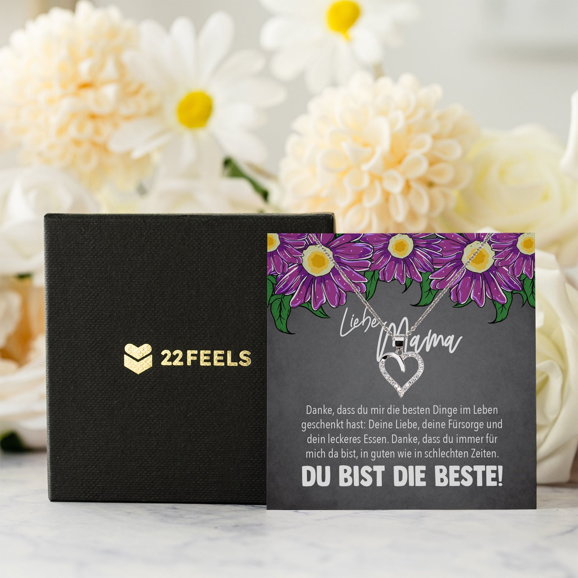 22Feels® Mama Geschenk Muttertag Geburtstag Frauen Schmuck mit Karte Herz Halskette Echt Silber Weihnachten Idee von Tochter oder Sohn-Schmuck mit Botschaftskarte - Herz21-22Feels