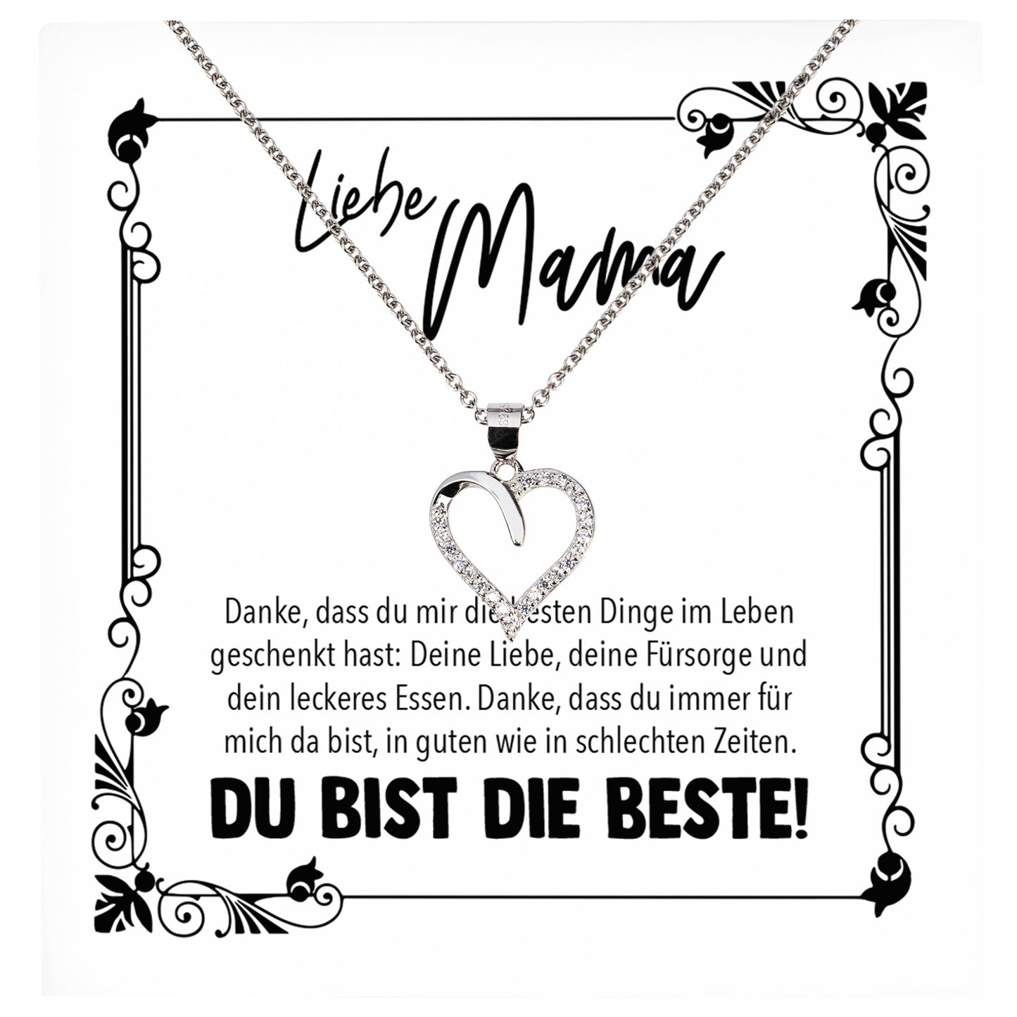 22Feels® Mama Geschenk Muttertag Geburtstag Frauen Schmuck mit Karte Herz Halskette Echt Silber Weihnachten Idee von Tochter oder Sohn-Schmuck mit Botschaftskarte - Herz21-22Feels