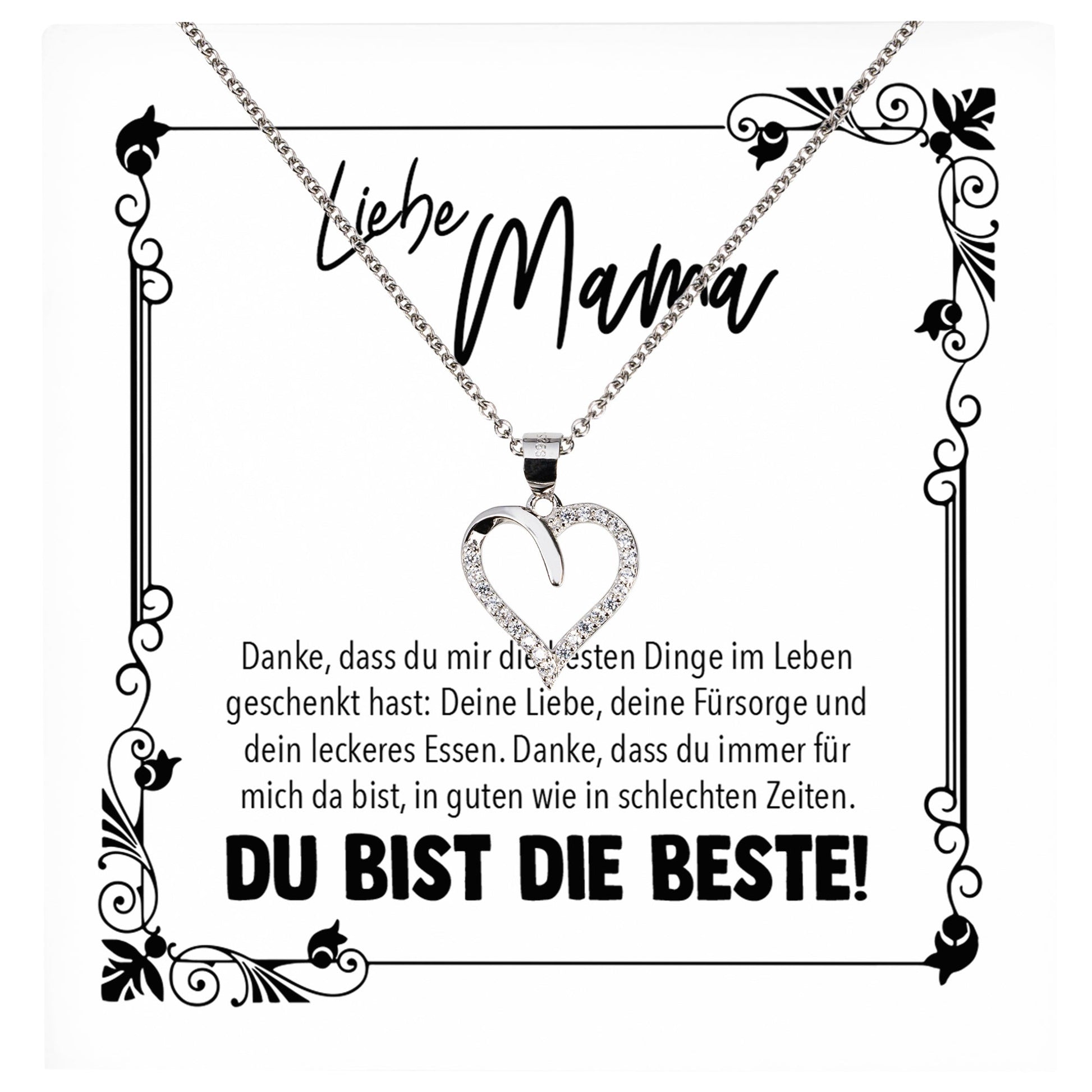 22Feels® Mama Geschenk Muttertag Geburtstag Frauen Schmuck mit Karte Herz Halskette Echt Silber Weihnachten Idee von Tochter oder Sohn-Schmuck mit Botschaftskarte - Herz21-22Feels