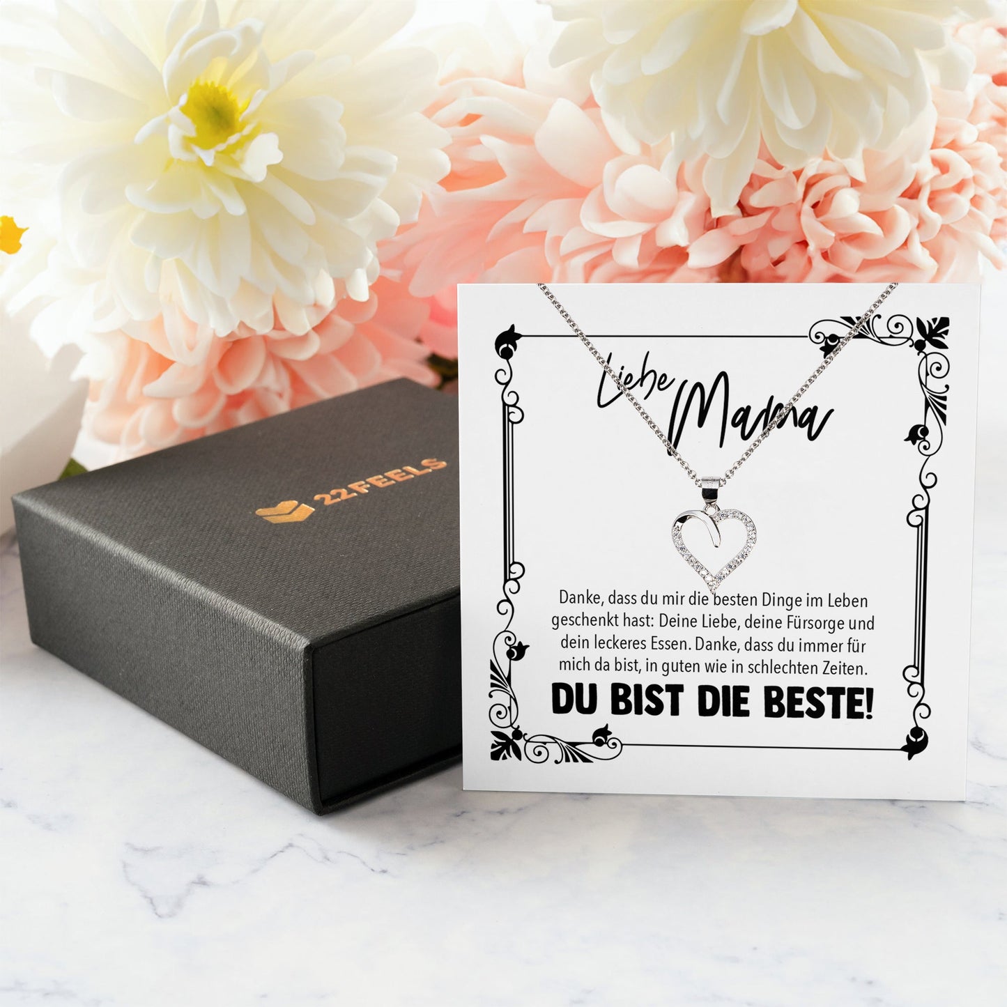 22Feels® Mama Geschenk Muttertag Geburtstag Frauen Schmuck mit Karte Herz Halskette Echt Silber Weihnachten Idee von Tochter oder Sohn-Schmuck mit Botschaftskarte - Herz21-22Feels