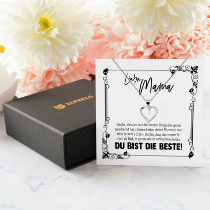 22Feels® Mama Geschenk Muttertag Geburtstag Frauen Schmuck mit Karte Herz Halskette Echt Silber Weihnachten Idee von Tochter oder Sohn-Schmuck mit Botschaftskarte - Herz21-22Feels