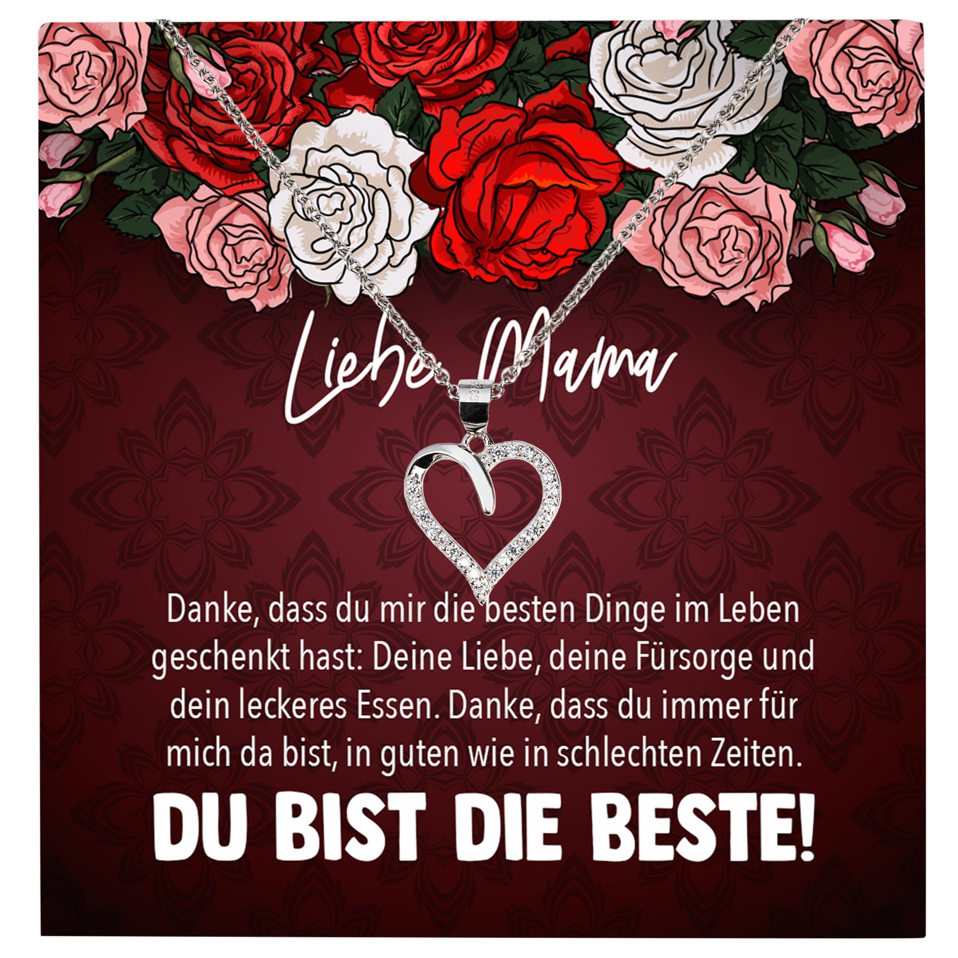 22Feels® Mama Geschenk Muttertag Geburtstag Frauen Schmuck mit Karte Herz Halskette Echt Silber Weihnachten Idee von Tochter oder Sohn-Schmuck mit Botschaftskarte - Herz21-22Feels
