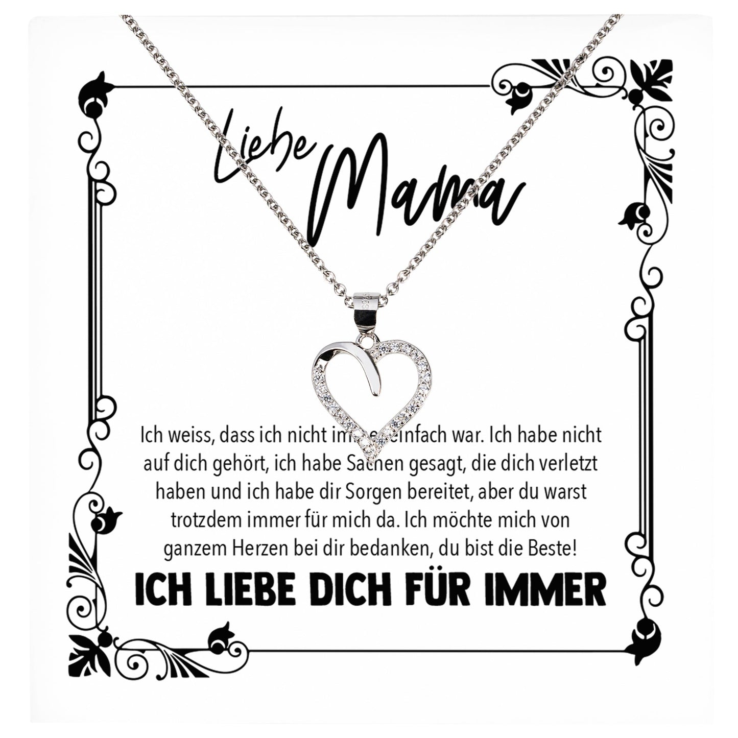 22Feels® Mama Geschenk Muttertag Geburtstag Frauen Herz Halskette mit Karte Echt Silber Schmuck Weihnachten Idee von Tochter oder Sohn-Schmuck mit Botschaftskarte - Herz21-22Feels