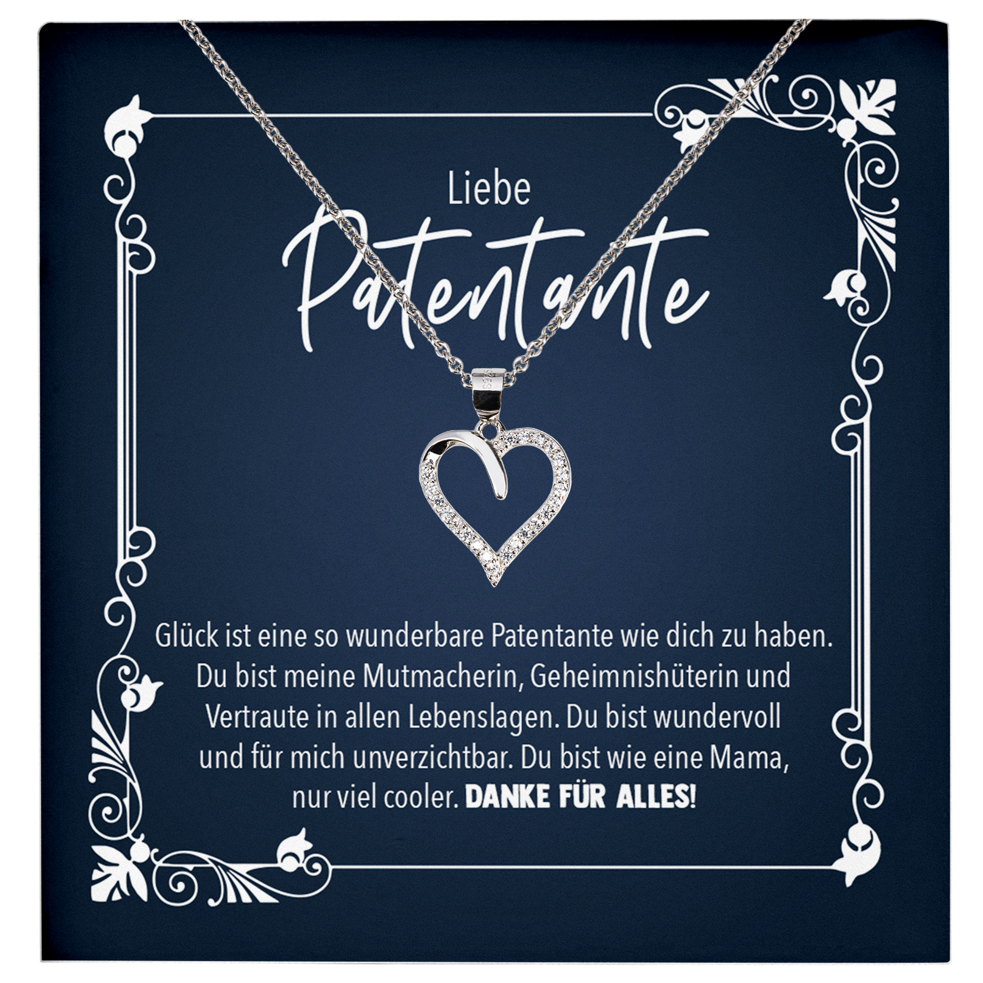 22Feels® Patentante Geschenk - Echt Silber 925/000 Schmuckset: Herz Halskette mit Botschaftskarte-Schmuck mit Botschaftskarte - Herz21-22Feels