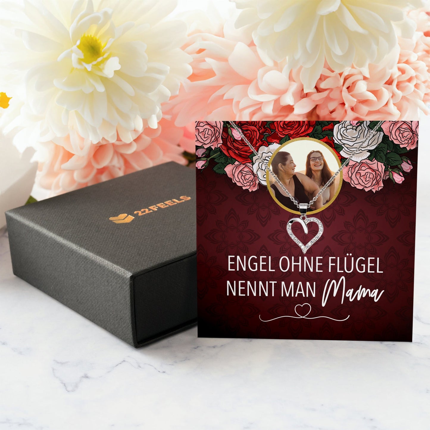 22Feels® Mama Schmuck Personalisiertes Geschenk Muttertag Geburtstag Frauen Halskette Personalisisierbar Karte Herz Collier Echt Silber Weihnachten-Schmuck mit Botschaftskarte - Herz21-22Feels