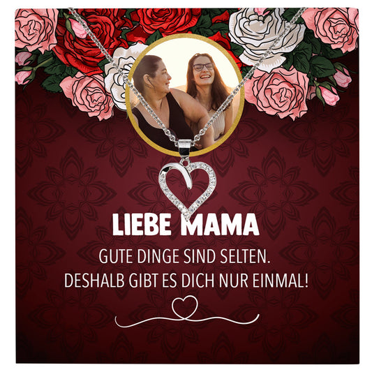 22Feels® Mama Schmuck Personalisiertes Geschenk Muttertag Geburtstag Frauen Halskette Personalisisierbar Karte Herz Collier Echt Silber Weihnachten-Schmuck mit Botschaftskarte - Herz21-22Feels