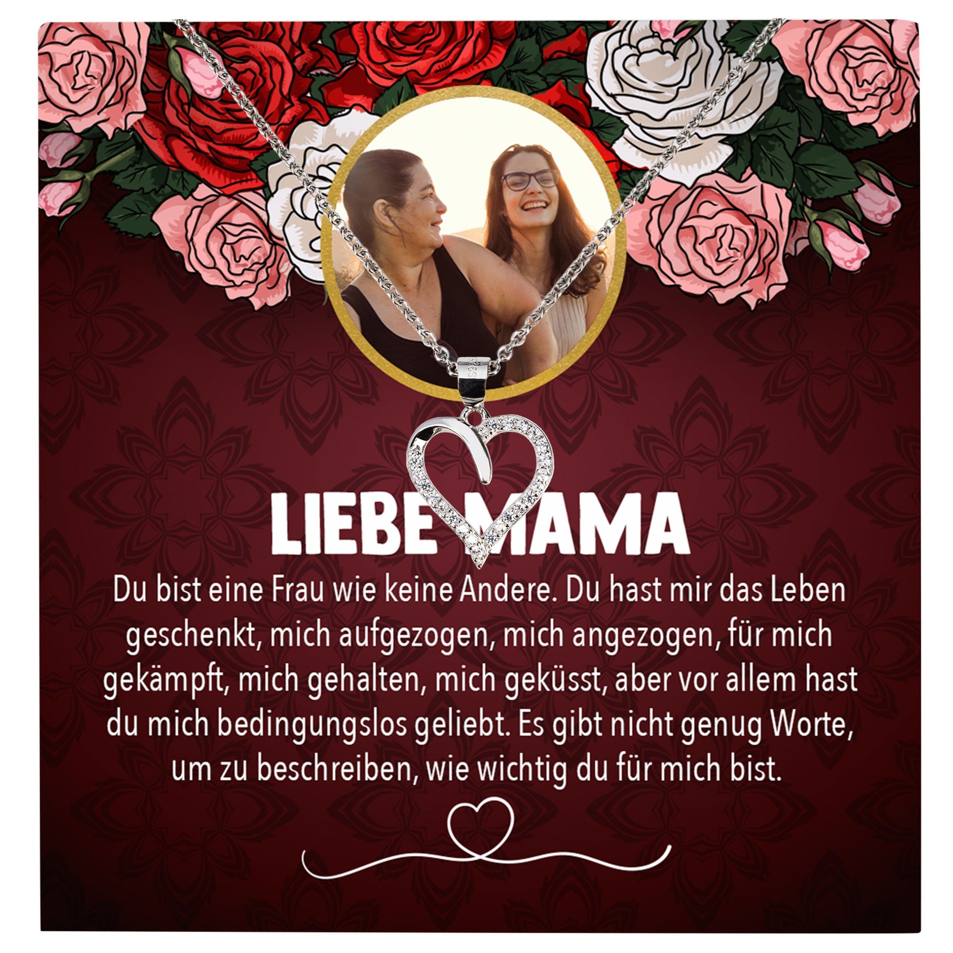 22Feels® Mama Schmuck Personalisiertes Geschenk Muttertag Geburtstag Frauen Halskette Personalisisierbar Karte Herz Collier Echt Silber Weihnachten-Schmuck mit Botschaftskarte - Herz21-22Feels