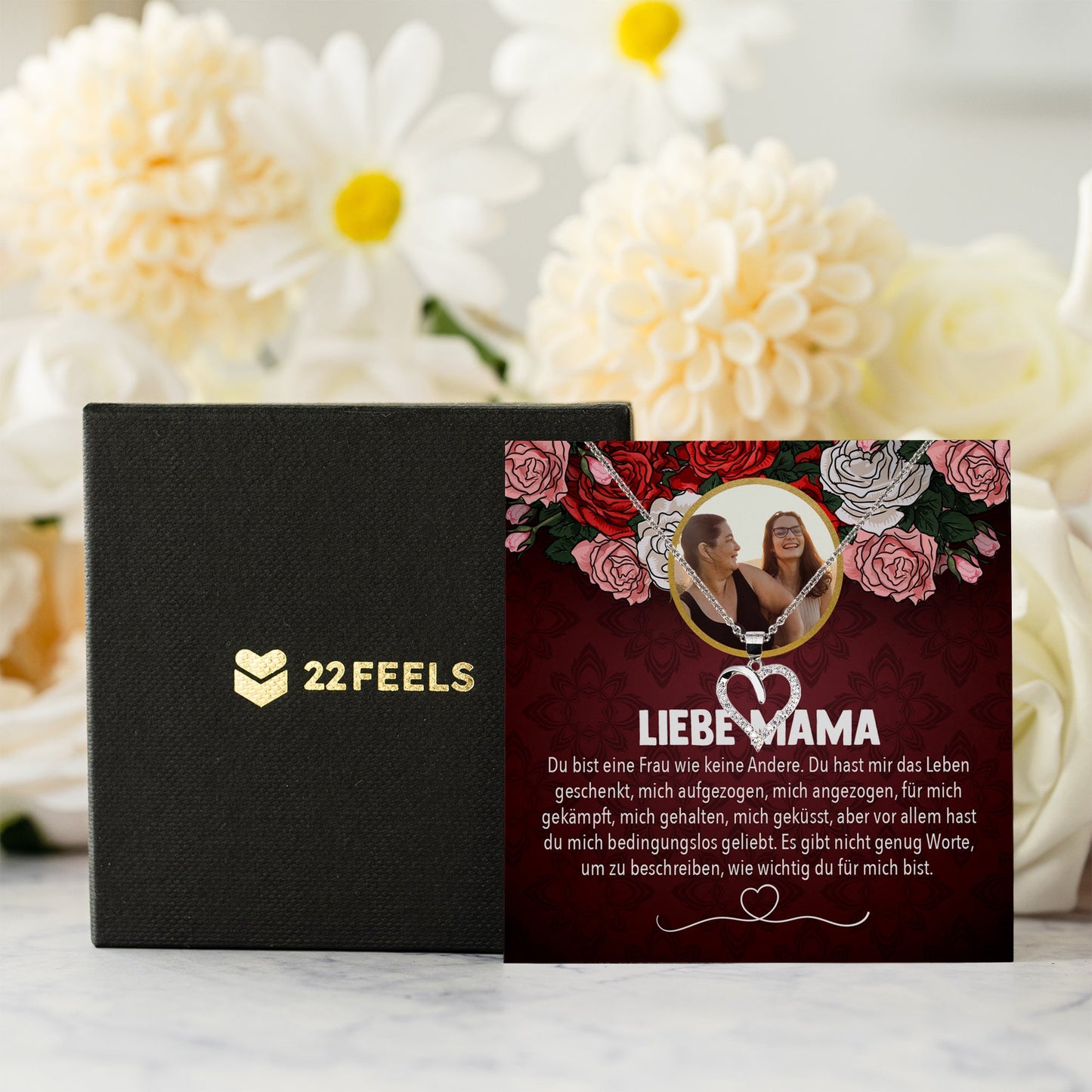 22Feels® Mama Schmuck Personalisiertes Geschenk Muttertag Geburtstag Frauen Halskette Personalisisierbar Karte Herz Collier Echt Silber Weihnachten-Schmuck mit Botschaftskarte - Herz21-22Feels