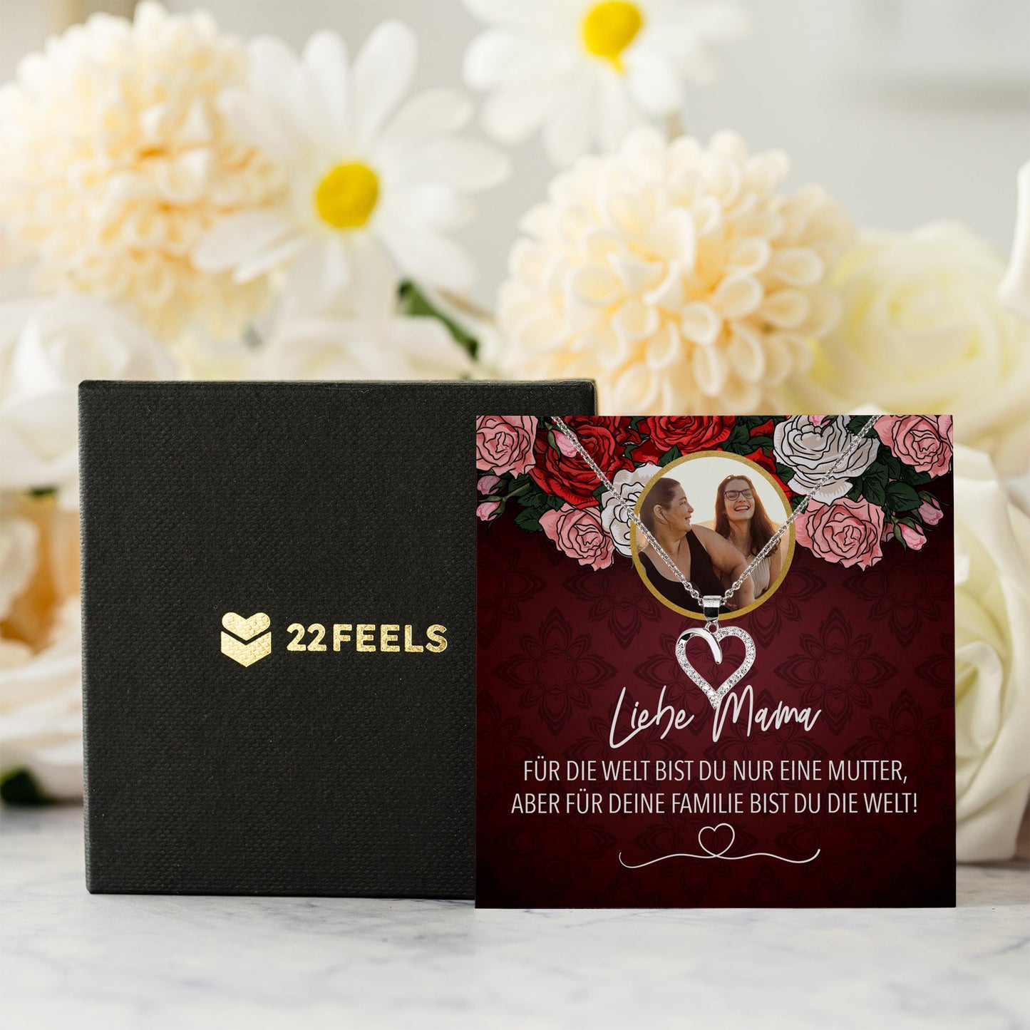 22Feels® Mama Schmuck Personalisiertes Geschenk Muttertag Geburtstag Frauen Halskette Personalisisierbar Karte Herz Collier Echt Silber Weihnachten-Schmuck mit Botschaftskarte - Herz21-22Feels