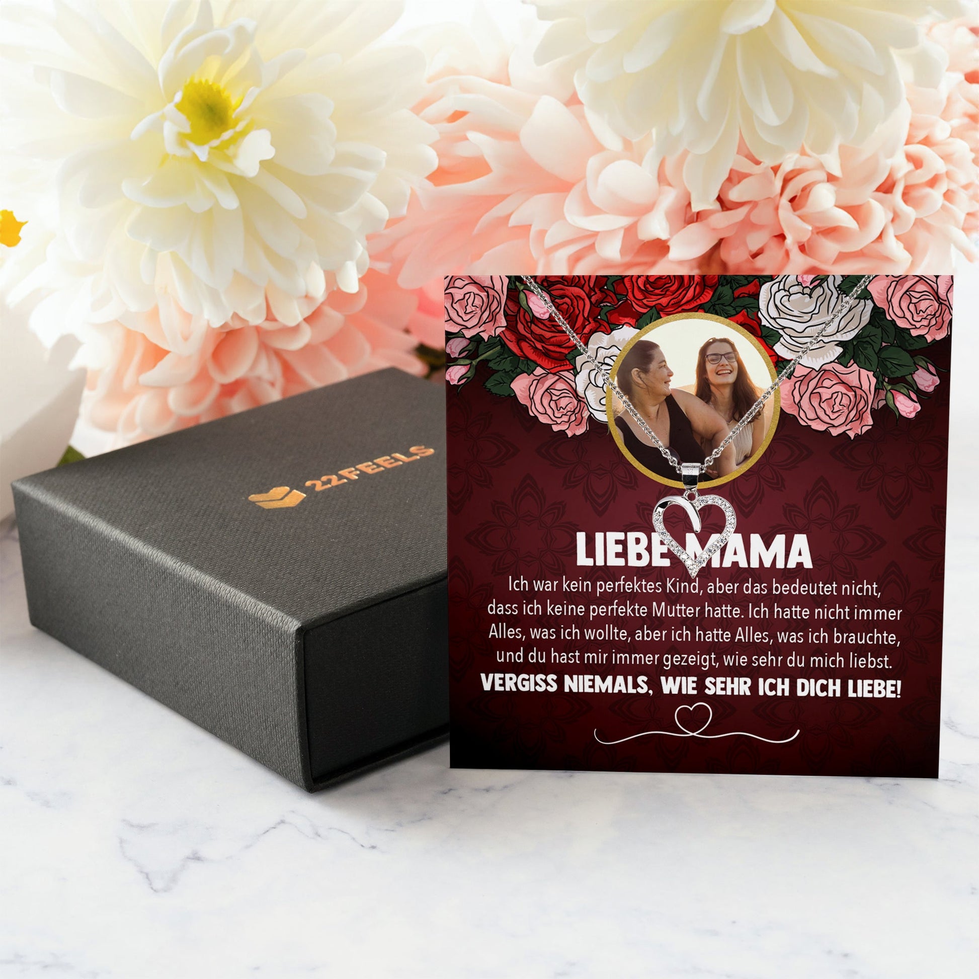 22Feels® Mama Schmuck Personalisiertes Geschenk Muttertag Geburtstag Frauen Halskette Personalisisierbar Karte Herz Collier Echt Silber Weihnachten-Schmuck mit Botschaftskarte - Herz21-22Feels