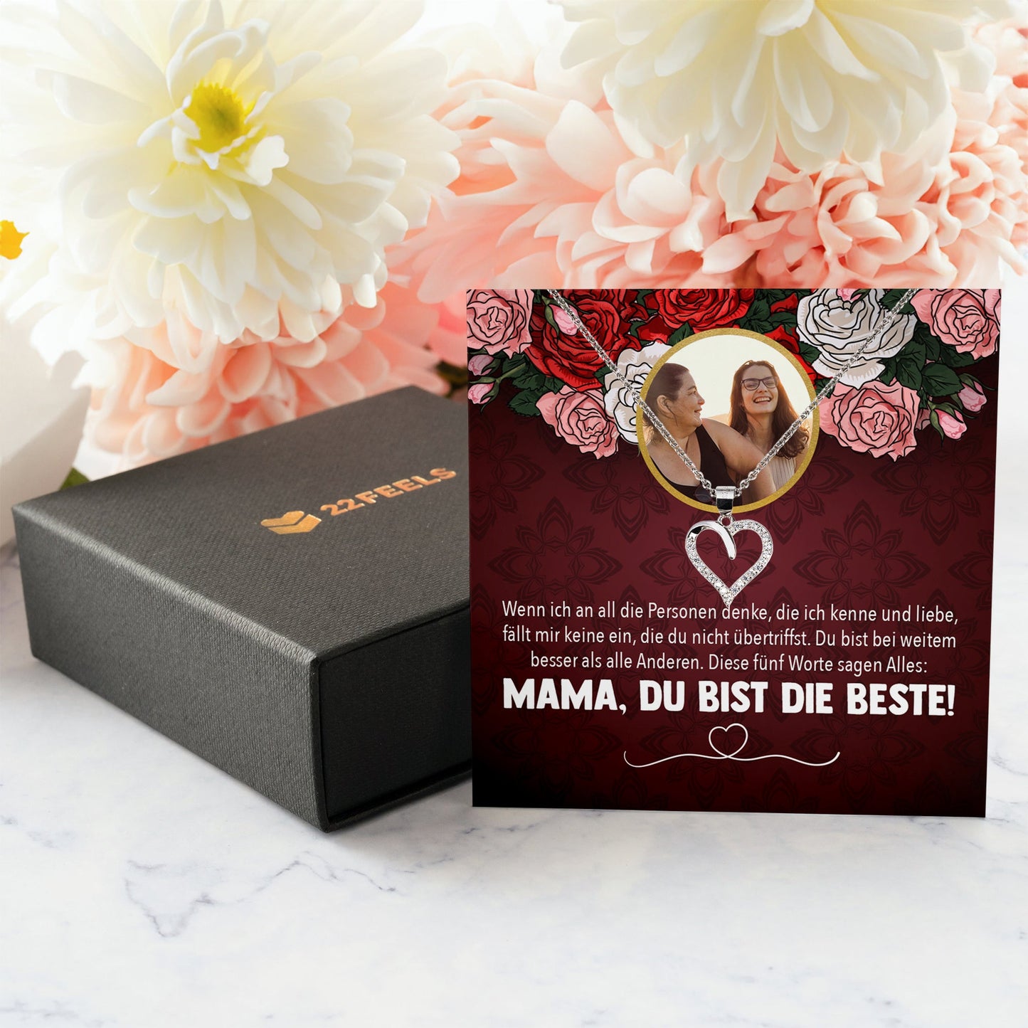 22Feels® Mama Schmuck Personalisiertes Geschenk Muttertag Geburtstag Frauen Halskette Personalisisierbar Karte Herz Collier Echt Silber Weihnachten-Schmuck mit Botschaftskarte - Herz21-22Feels