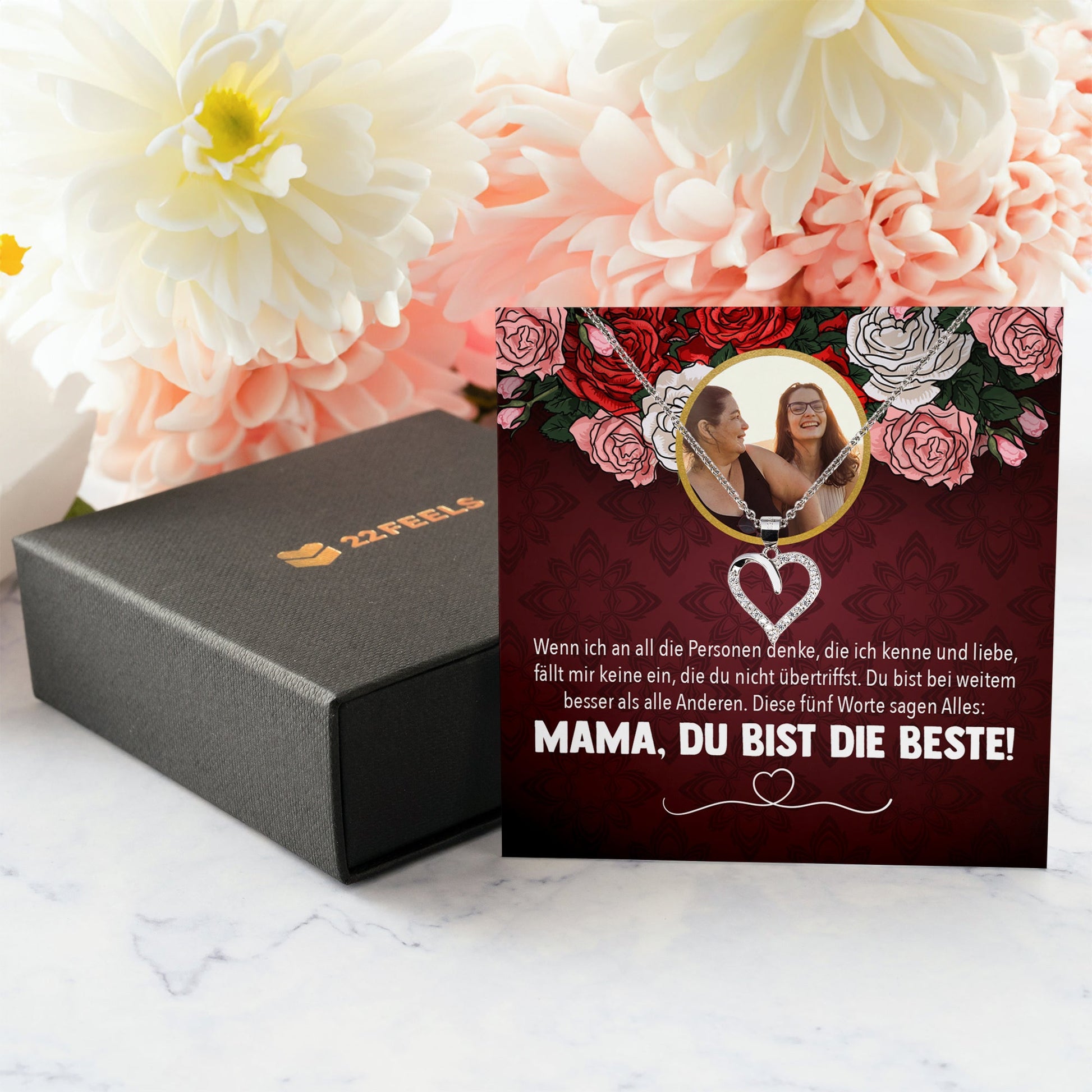 22Feels® Mama Schmuck Personalisiertes Geschenk Muttertag Geburtstag Frauen Halskette Personalisisierbar Karte Herz Collier Echt Silber Weihnachten-Schmuck mit Botschaftskarte - Herz21-22Feels