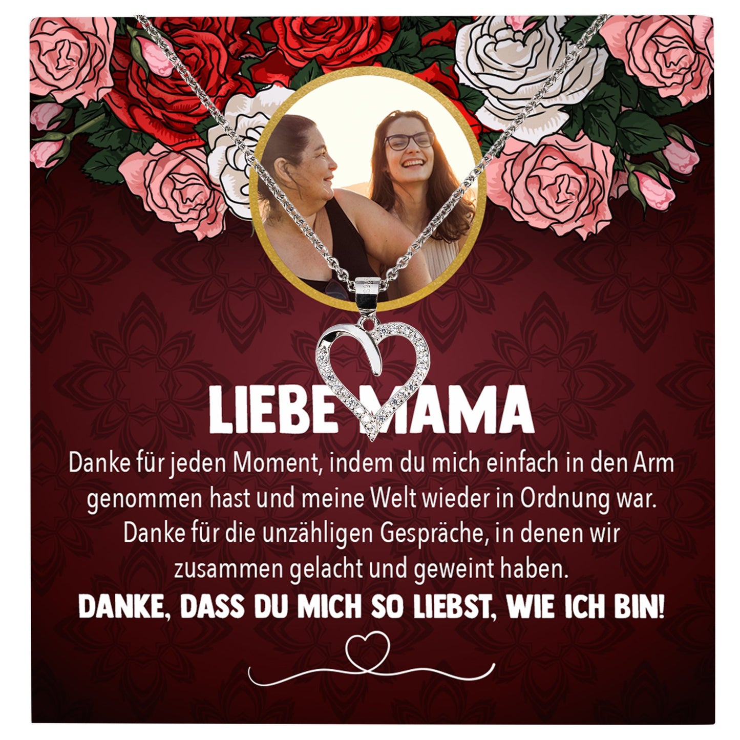 22Feels® Mama Schmuck Personalisiertes Geschenk Muttertag Geburtstag Frauen Halskette Personalisisierbar Karte Herz Collier Echt Silber Weihnachten-Schmuck mit Botschaftskarte - Herz21-22Feels